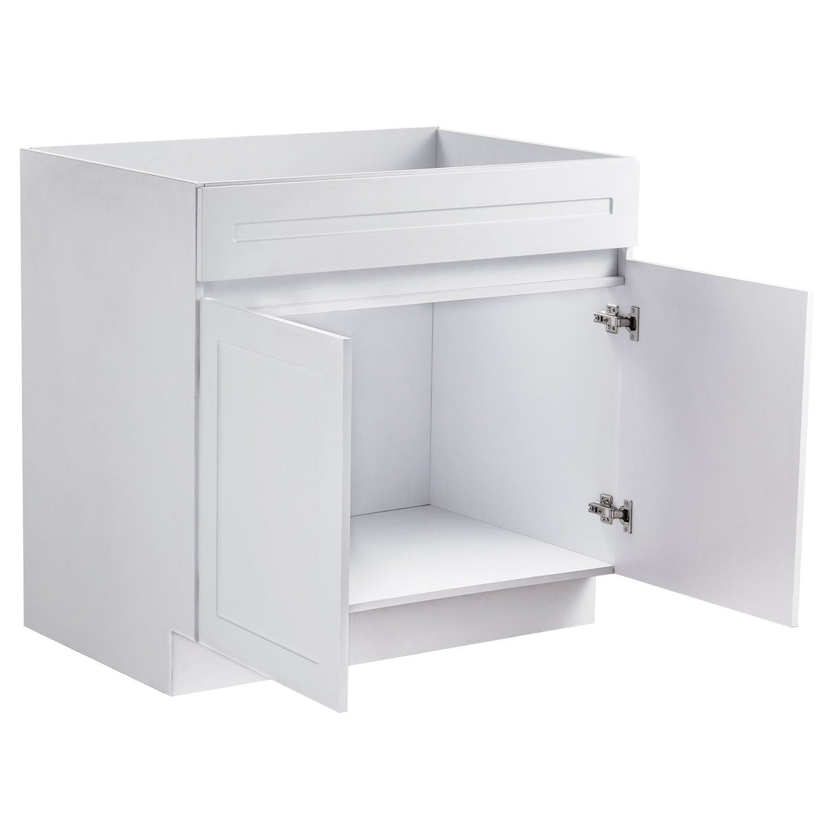White Shaker Base Cabinet, 36-Inch Unassembled Sink Base Cabinet, 36" W x 24" D x 34.5" H Ready to Assemble Cabinet with Soft-Close Doors and Adjustable Shelf, for Home Office