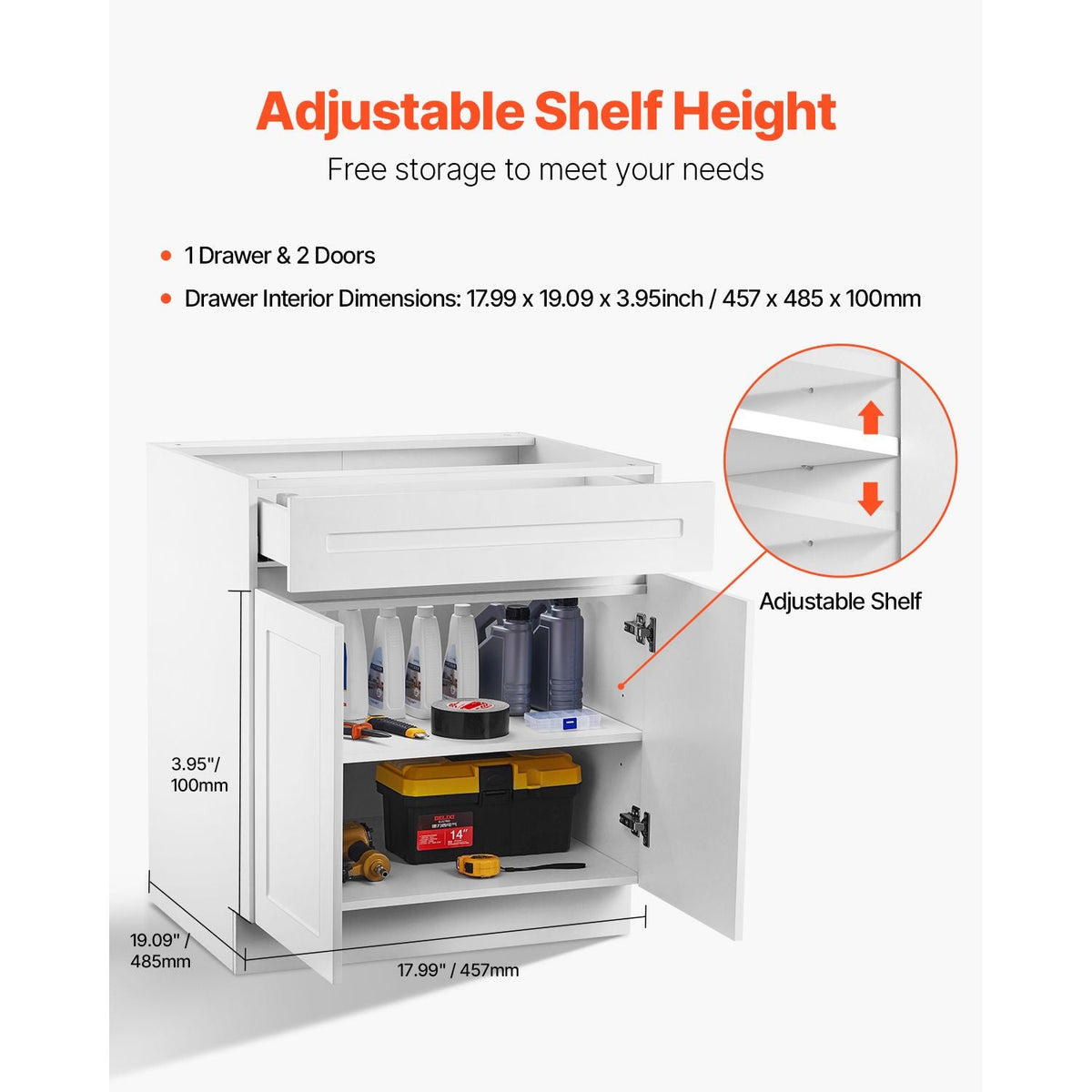 White Shaker Base Cabinet with Drawer, 36-Inch Unassembled Drawer Base Cabinet, 36" W x 24" D x 34.5" H Ready to Assemble Cabinet with Soft-Close Doors and Adjustable Shelf, for Home Office