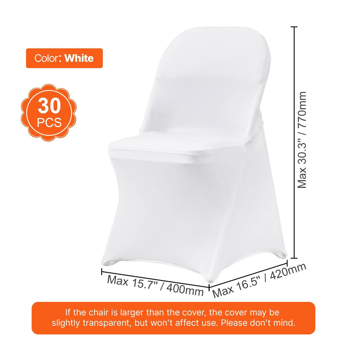 White Stretch Spandex Chair Covers - 30 PCS, Folding Kitchen Chairs Cover, Universal Washable Slipcovers Protector, Removable Chair Seat Covers, for Wedding Party Dining Room Banquet Event