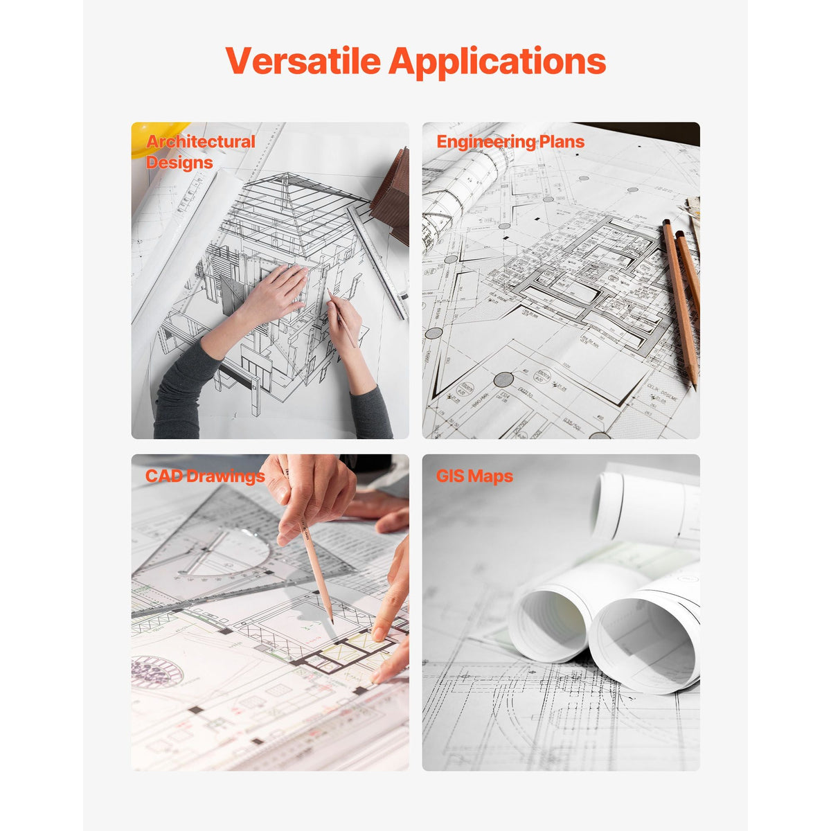 Wide Format Paper, 24 in x 150 ft Plotter Roll, 2 Rolls CAD Bond Rolls with 2 in Core, 20 LB Bond Paper Rolls, Ideal for CAD Drawings, Engineering Plans, GIS Maps, and Architectural Designs