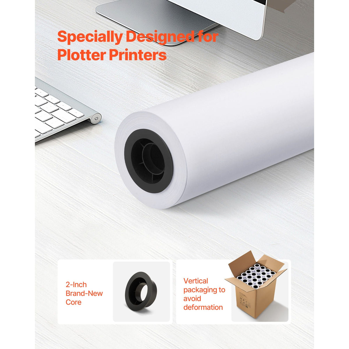 Wide Format Paper, 24 in x 150 ft Plotter Roll, 20 Rolls CAD Bond Rolls with 2 in Core, 20 LB Bond Paper Rolls, Ideal for CAD Drawings, Engineering Plans, GIS Maps, and Architectural Designs