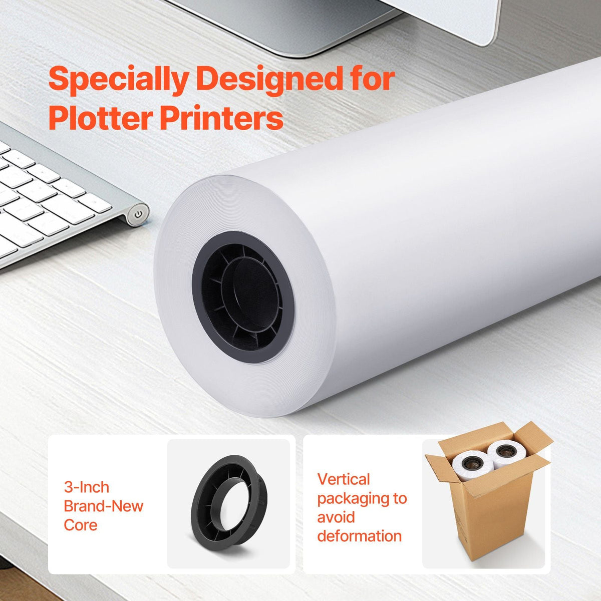 Wide Format Paper, 24 in x 500 ft Plotter Paper, 2 Rolls CAD Bond Rolls with 3 in Core, 20 LB Bond Paper Rolls, Idea for CAD Drawings, Engineering Plans, GIS Maps & Architectural Designs