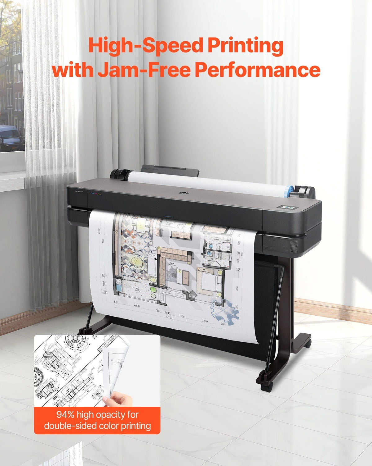 Wide Format Paper, 30 in x 500 ft Plotter Roll, 2 Rolls CAD Bond Rolls with 3 in Core, 20 LB Bond Paper Rolls, Ideal for CAD Drawings, Engineering Plans, GIS Maps, and Architectural Designs