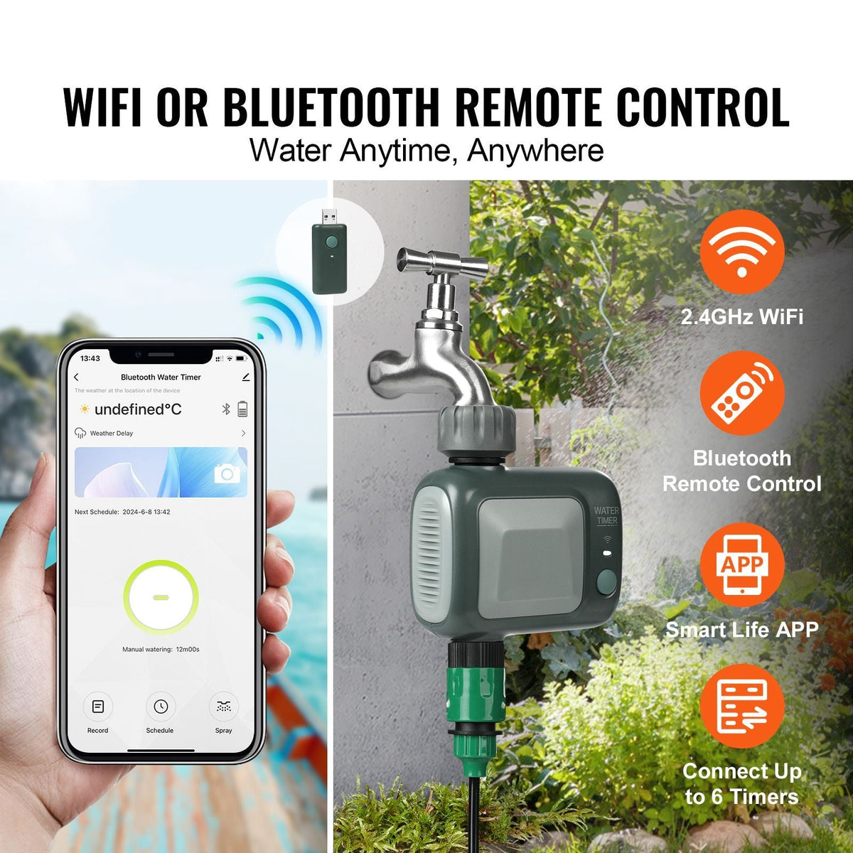 WiFi Sprinkler Timer, Single Outlet, Smart Hose Faucet Water Timer with Brass Inlet, APP Control via 2.4Ghz WiFi or Bluetooth, Voice Control with Alexa Google Assistant, IPX6 for Yard Watering