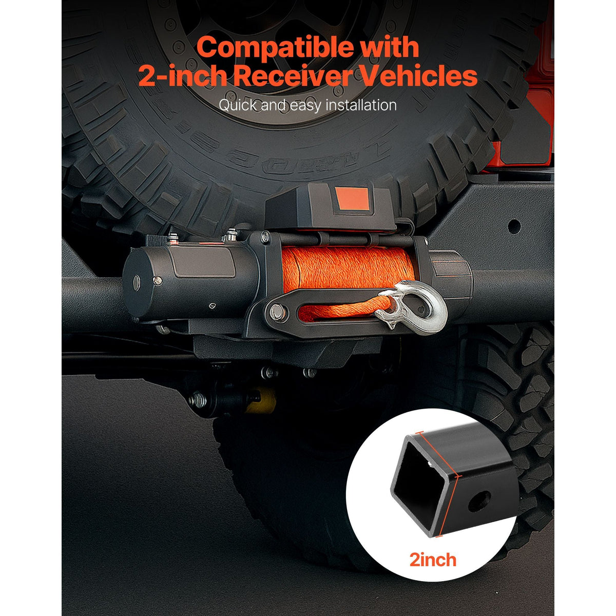 Winch Mount, 15000 lbs / 6803 kg Load Capacity, Trailer Hitch Winch Mount with 50.8 mm Receiver, 2 Mounting Hole Design, Powder Coated Steel, Suitable for ATV UTV Pickup Truck, Black
