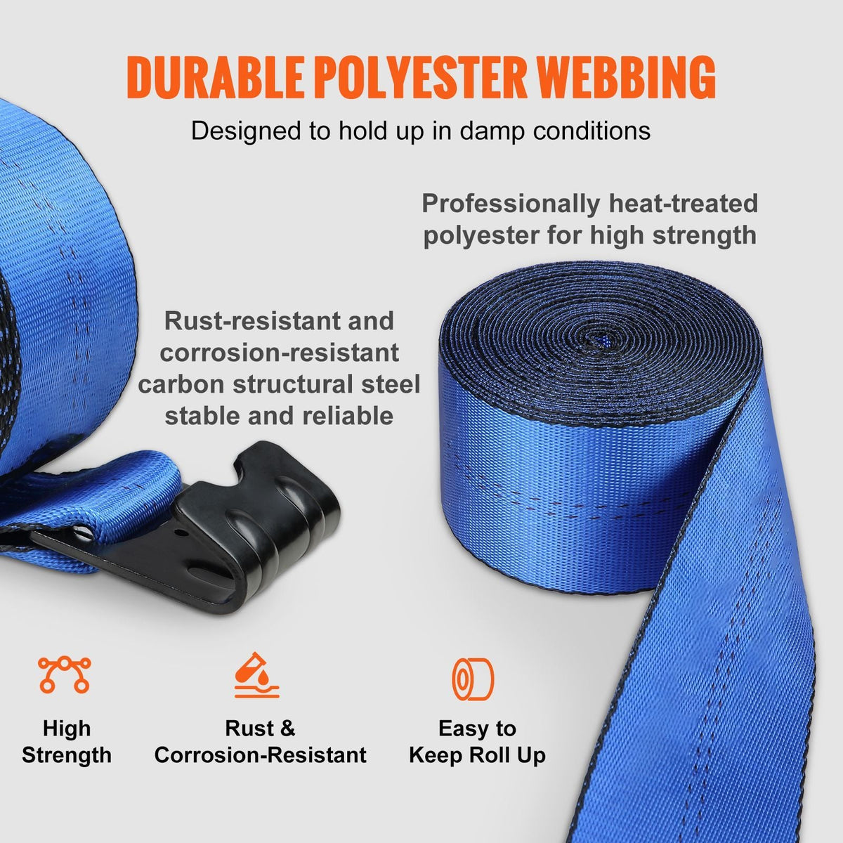 Winch Straps, 4" x 30', 6000 lbs Load Capacity, 18000 lbs Breaking Strength, Truck Straps with Flat Hook, Flatbed Tie Downs Cargo Control for Trailers, Farms, Rescues, Tree Saver, Blue (10 Pack)