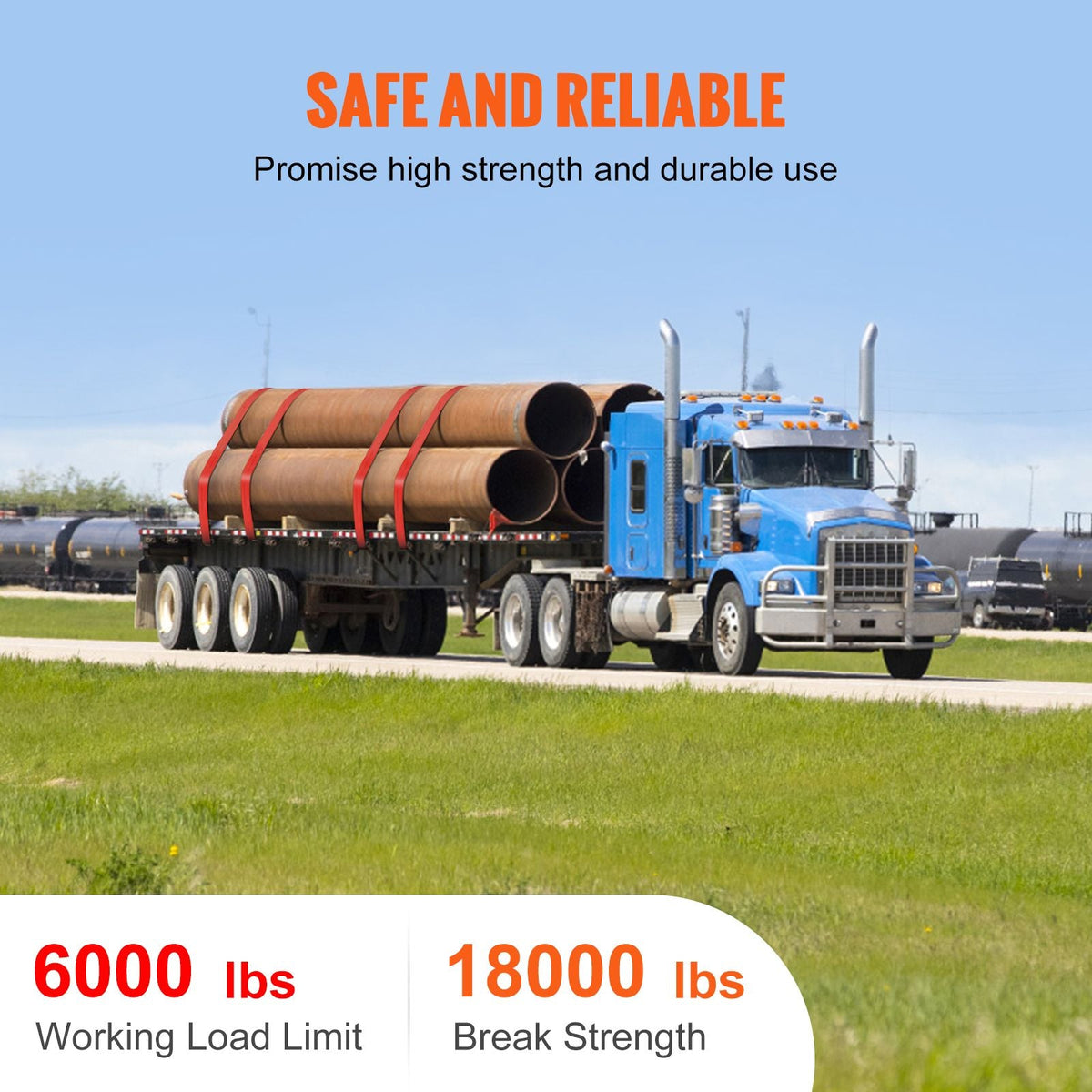 Winch Straps, 4" x 30', 6000 lbs Load Capacity, 18000 lbs Breaking Strength, Truck Straps with Flat Hook, Flatbed Tie Downs Cargo Control for Trailers, Farms, Rescues, Tree Saver, Red (10 Pack)