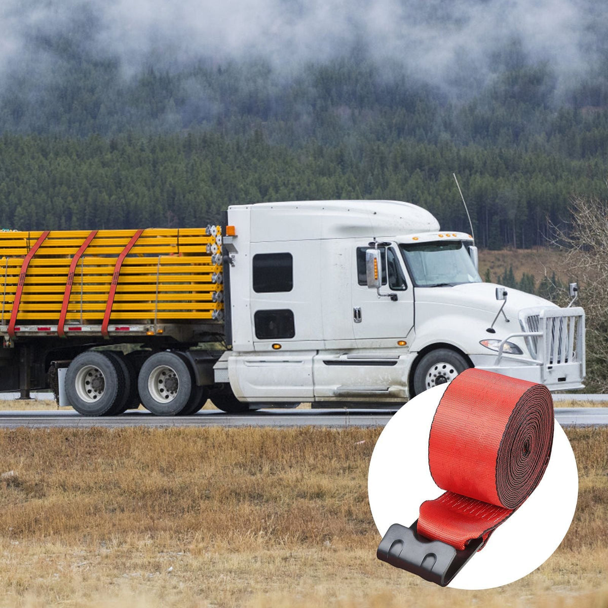 Winch Straps, 4" x 30', 6000 lbs Load Capacity, 18000 lbs Breaking Strength, Truck Straps with Flat Hook, Flatbed Tie Downs Cargo Control for Trailers, Farms, Rescues, Tree Saver, Red (10 Pack)