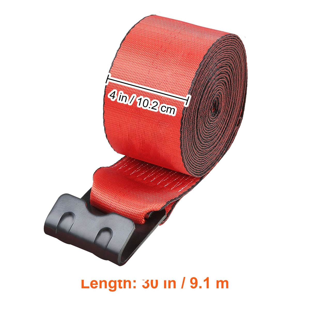 Winch Straps, 4" x 30', 6000 lbs Load Capacity, 18000 lbs Breaking Strength, Truck Straps with Flat Hook, Flatbed Tie Downs Cargo Control for Trailers, Farms, Rescues, Tree Saver, Red (10 Pack)