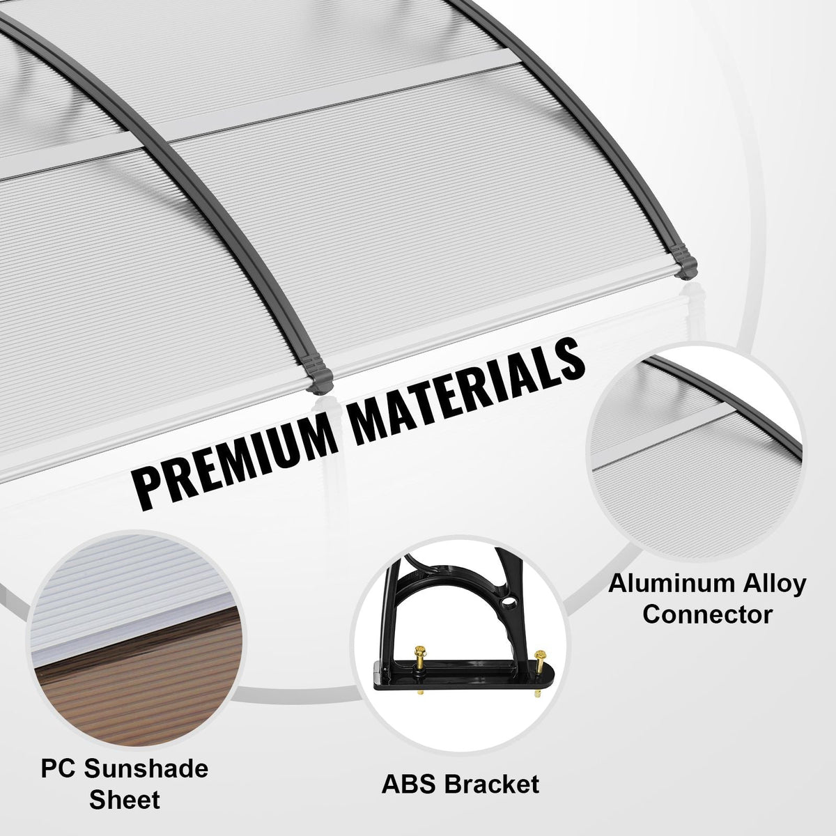 Window Door Awning Canopy, 38" x 117" Door Canopy Exterior, UF50+ PC Sunshade Sheet Awnings, Outdoor Patio Awning Sun Shade, Transparent, Waterproof, for Sun Shutter, UV, Rain, Snow Protection