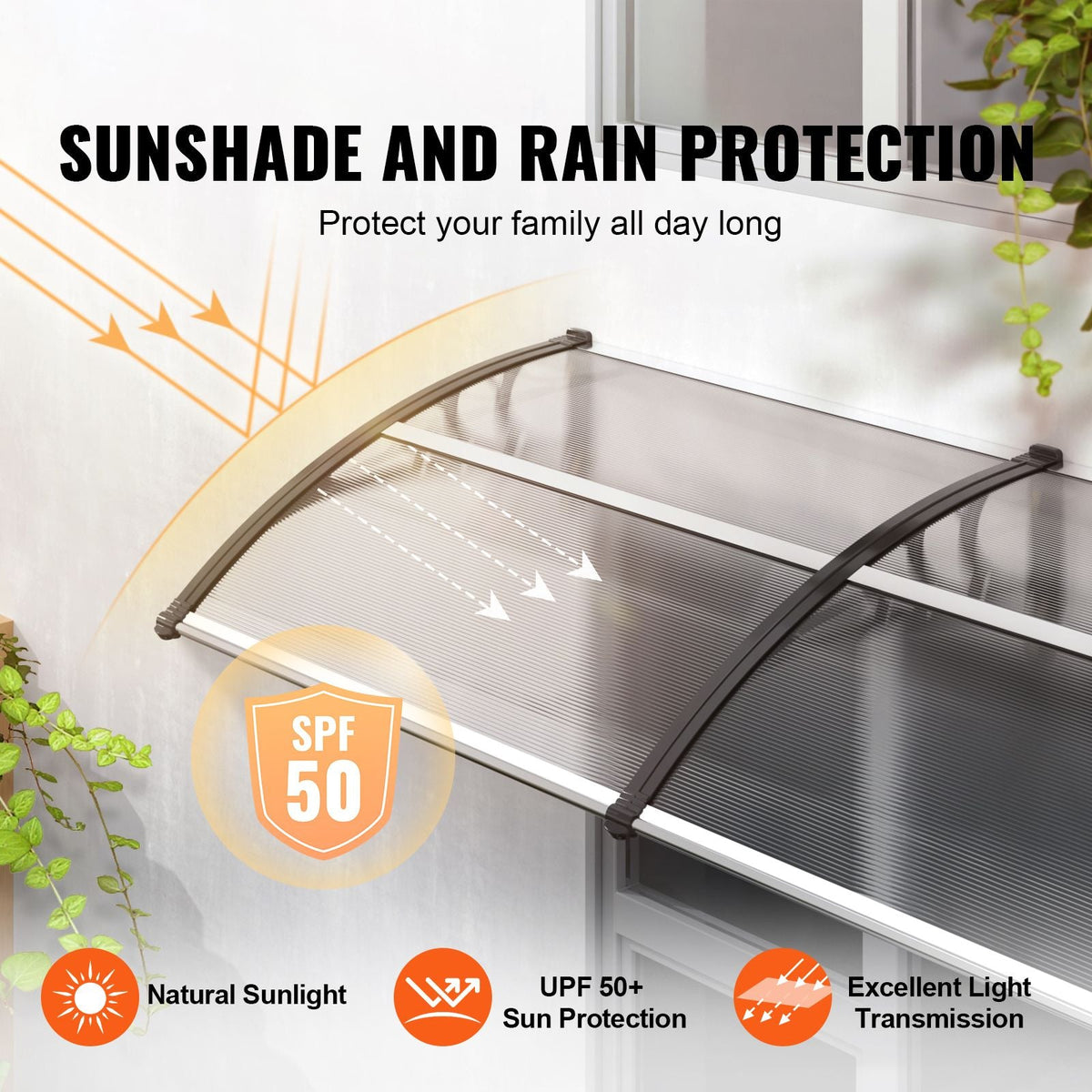 Window Door Awning Canopy, 38" x 117" Door Canopy Exterior, UF50+ PC Sunshade Sheet Awnings, Outdoor Patio Awning Sun Shade, Transparent, Waterproof, for Sun Shutter, UV, Rain, Snow Protection