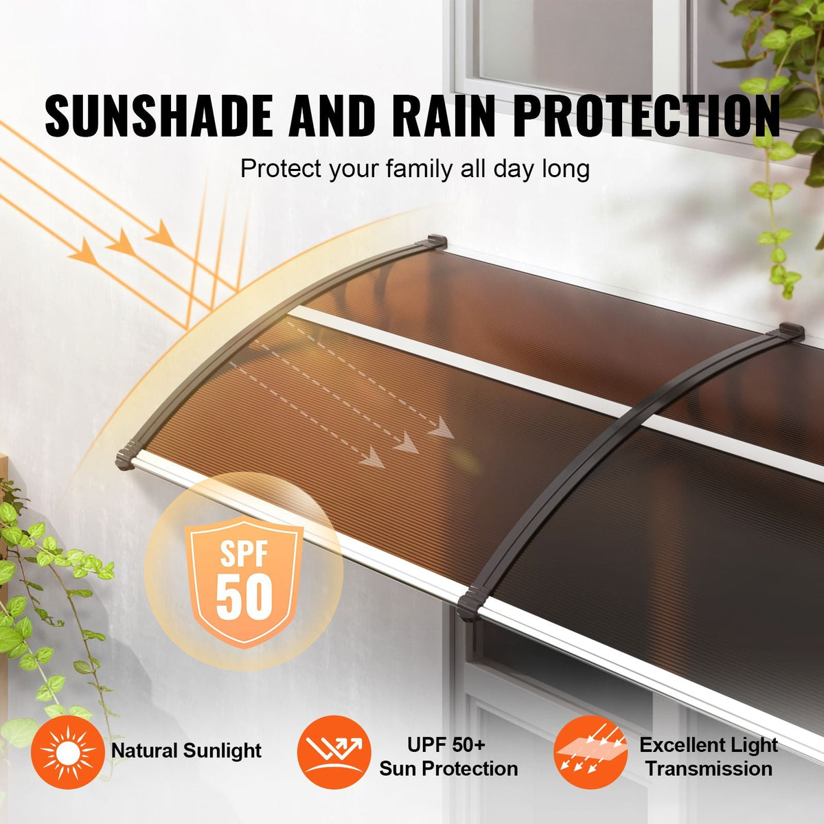 Window Door Awning Canopy 80" x 40", UPF 50+ Polycarbonate Entry Door Outdoor Window Awning Exterior, Front Door Overhang Awning for Sun Shutter, UV, Rain, Snow Protection, Hollow Sheet