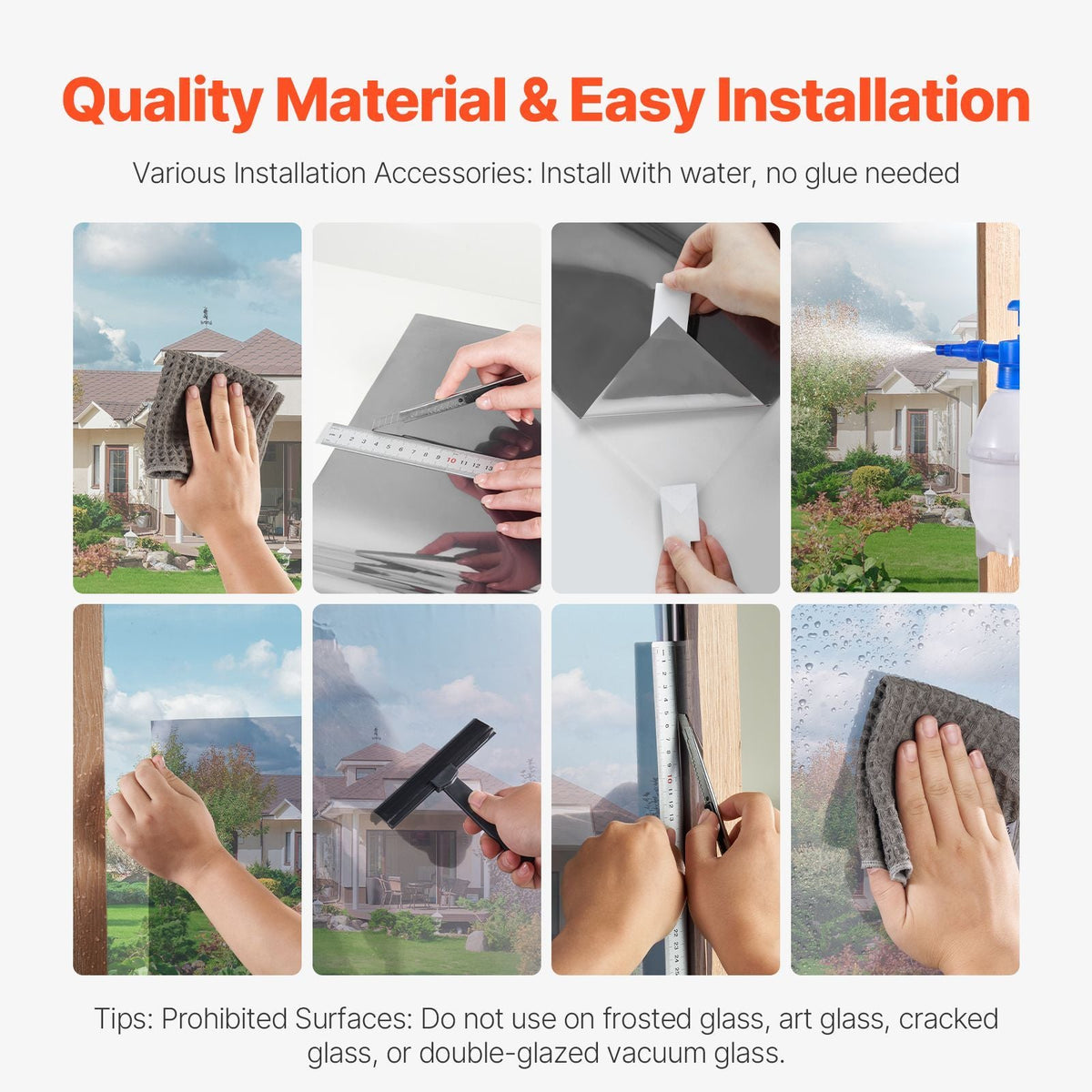 Window Privacy Film, One Way Window Tint, Daytime Mirror Reflective Heat Control Glass, Static Cling Sun Blocking See out Not in Window Film for Home and Office, Black-Silver, 35.4 in x 13.1 ft