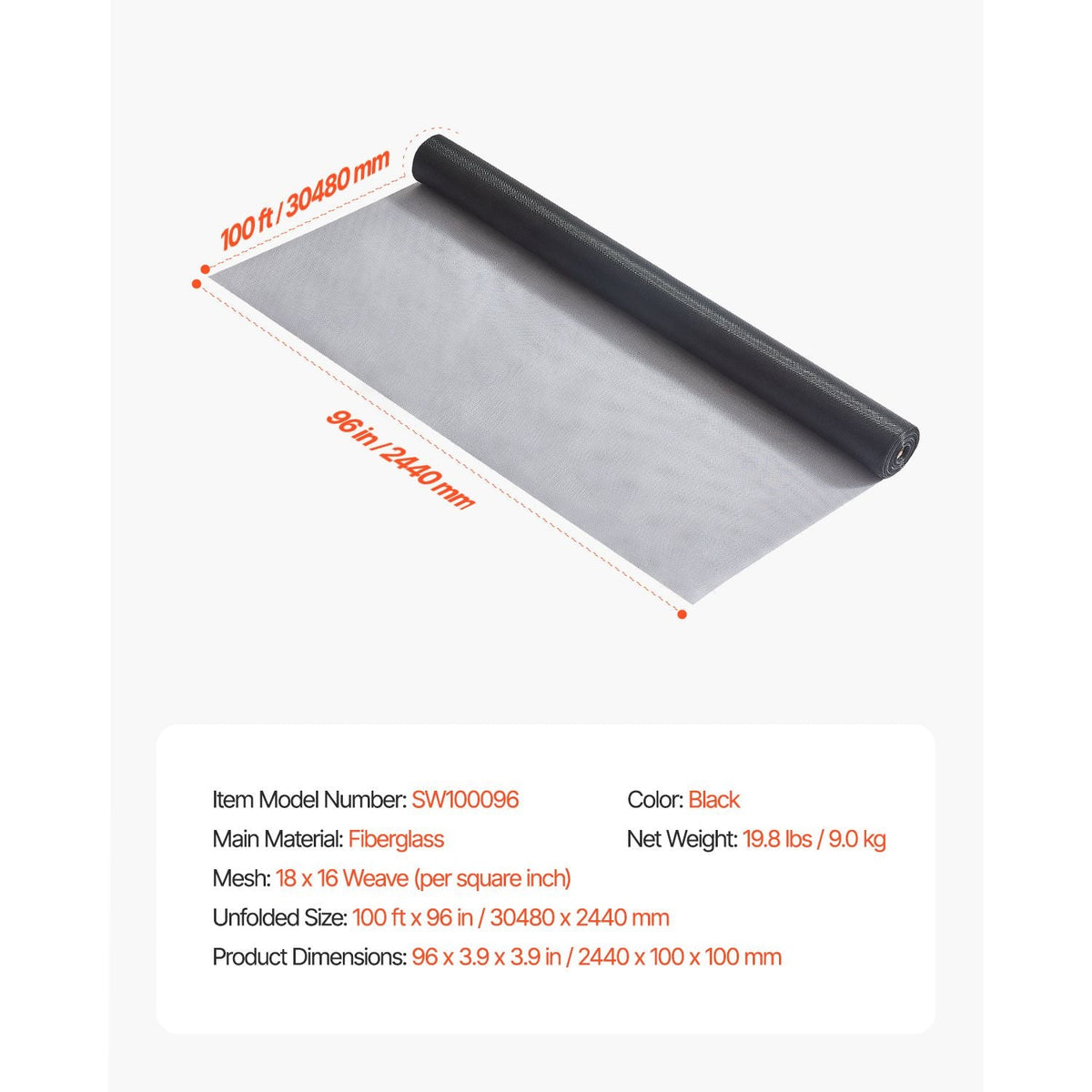 Window Screen Replacement, 100 ft × 96 in Window Screen Mesh, DIY Adjustable Fiberglass Screen Mesh - Durable, Washable & Easy to Install, Window Screen Repair Kit for Patio Porch Door Windows