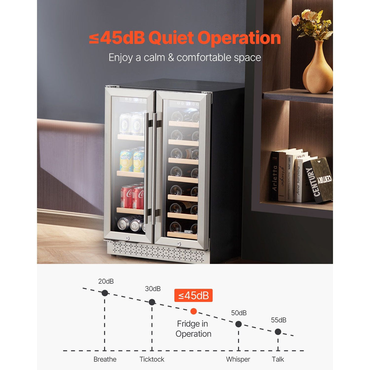 Wine and Beverage Refrigerator, 24 in Dual Zone Wine Cooler, Built-in & Freestanding Fridge with Glass Doors, Adjustable Shelves, Digital Temperature Control, 64 Cans and 20 Bottles Capacity