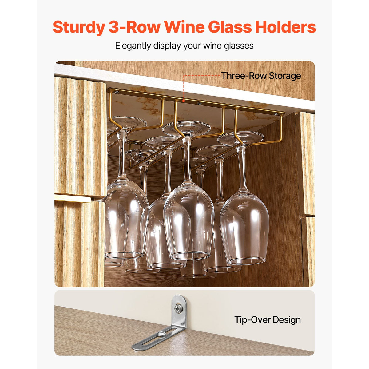 Wine Cabinet, Coffee Bar Cabinet with 9 Wine Bottle Racks, Modern Buffet Sideboard with Glass Holder, LED Light, Charging Station, for Home Kitchen, Living Room, Dining Room, Natural Wood Finish