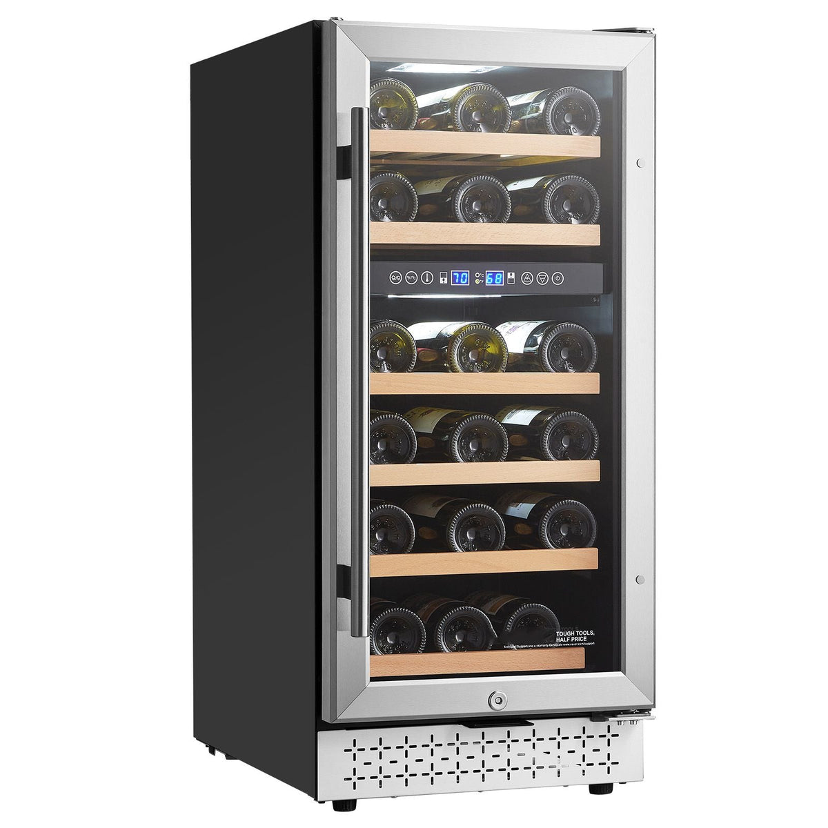 Wine Cooler, 28 Bottle Dual Zone Wine Fridge, Mini Wine Cooler Refrigerator with Glass Door, Adjustable Shelves, Digital Temperature Control, Built-in & Freestanding Fridge for Home Office Bar