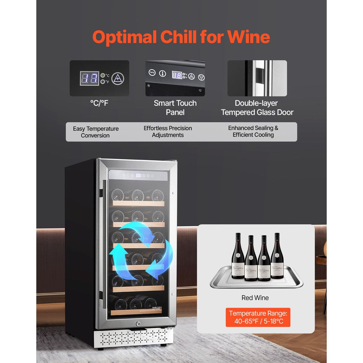 Wine Cooler, 28 Bottle Wine Fridge, Mini Wine Cooler Refrigerator with Glass Door, Adjustable Shelves, Digital Temperature Control, Built-in & Freestanding Cooler Fridge for Home, Office, Bar