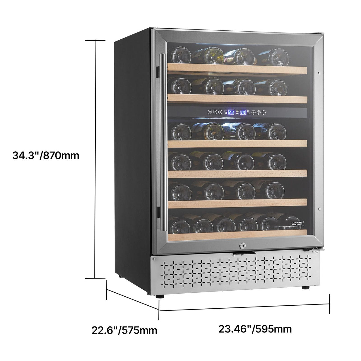 Wine Cooler, 46 Bottle Dual Zone Wine Fridge, Built-in & Freestanding Fridge with Glass Door, Adjustable Shelves, Digital Temperature Control, Wine Cooler Refrigerator for Home, Office, Bar