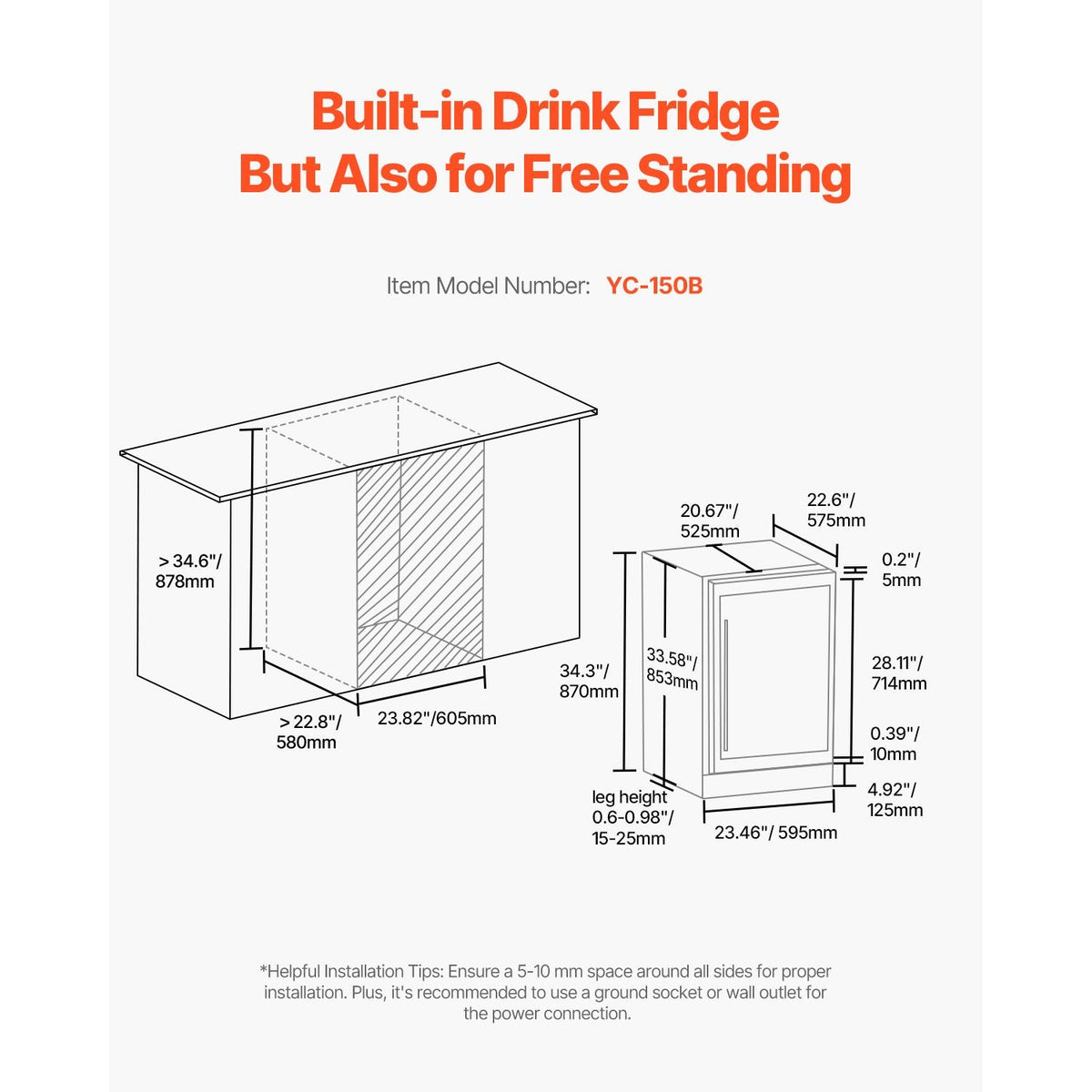 Wine Cooler, 46 Bottle Dual Zone Wine Fridge, Built-in & Freestanding Fridge with Glass Door, Adjustable Shelves, Digital Temperature Control, Wine Cooler Refrigerator for Home, Office, Bar