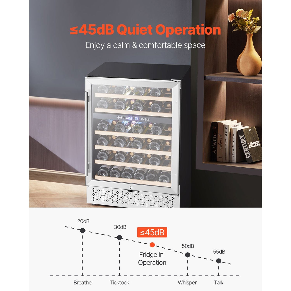 Wine Cooler, 46 Bottle Dual Zone Wine Fridge, Built-in & Freestanding Fridge with Glass Door, Adjustable Shelves, Digital Temperature Control, Wine Cooler Refrigerator for Home, Office, Bar