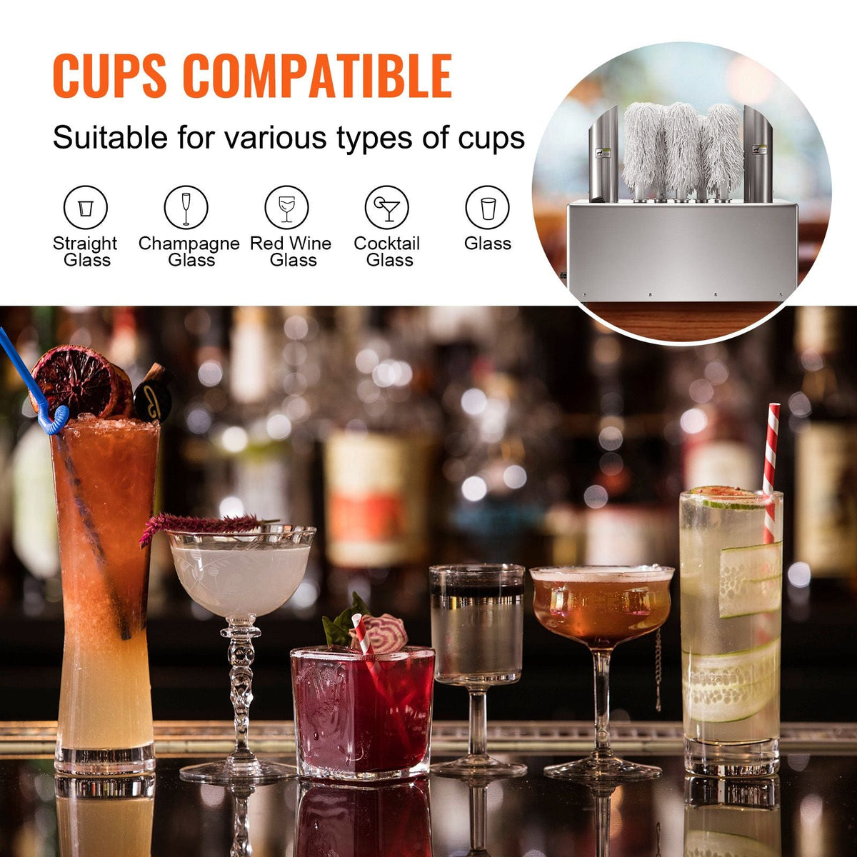 Wine Glass Polisher Machine, 8-Brush Glass Polishing Machine, 660 Cups/Hour Electric Commercial Glass Polisher for Champagne Glasses, Beer Cups, Mugs, Perfect for Bar Restaurant Kitchen