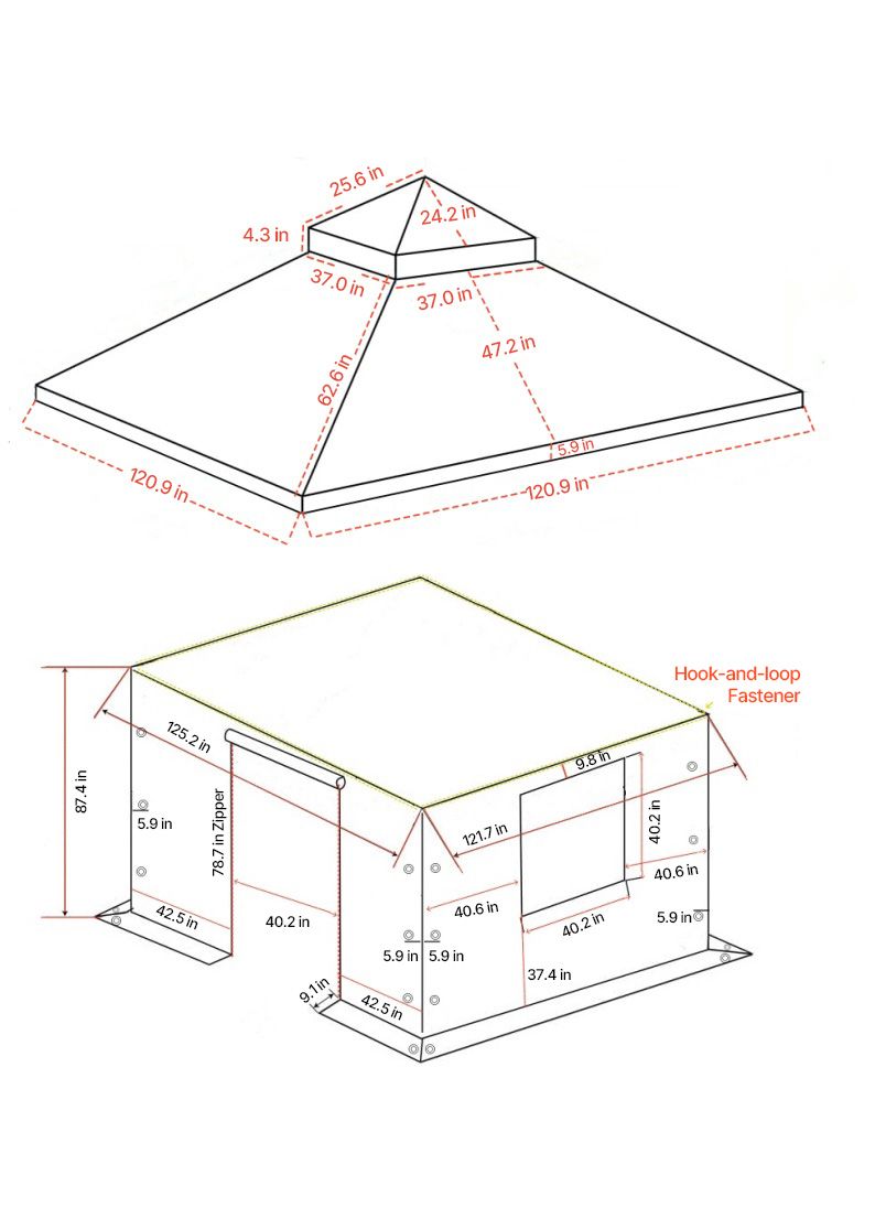Winter Gazebo Cover Fits 10 x 10 ft Hardtop Gazebos, All-Weather Double-Tiered Gazebo Cover with Sidewalls & Mesh Windows, High-Density PE Enclosed Storage Shelter Covers, Gazebos not Included