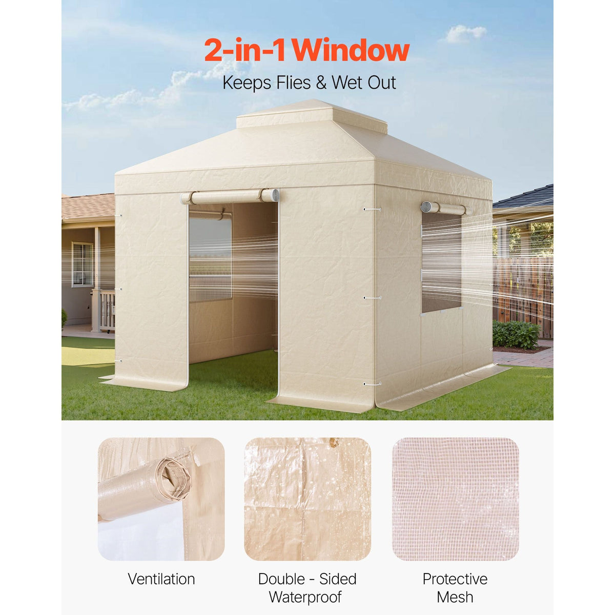 Winter Gazebo Cover Fits 10 x 10 ft Hardtop Gazebos, All-Weather Double-Tiered Gazebo Cover with Sidewalls & Mesh Windows, High-Density PE Enclosed Storage Shelter Covers, Gazebos not Included