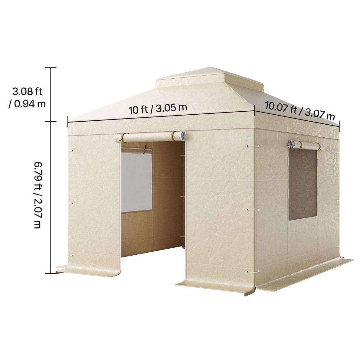 Winter Gazebo Cover Fits 10 x 10 ft Hardtop Gazebos, All-Weather Double-Tiered Gazebo Cover with Sidewalls & Mesh Windows, High-Density PE Enclosed Storage Shelter Covers, Gazebos not Included