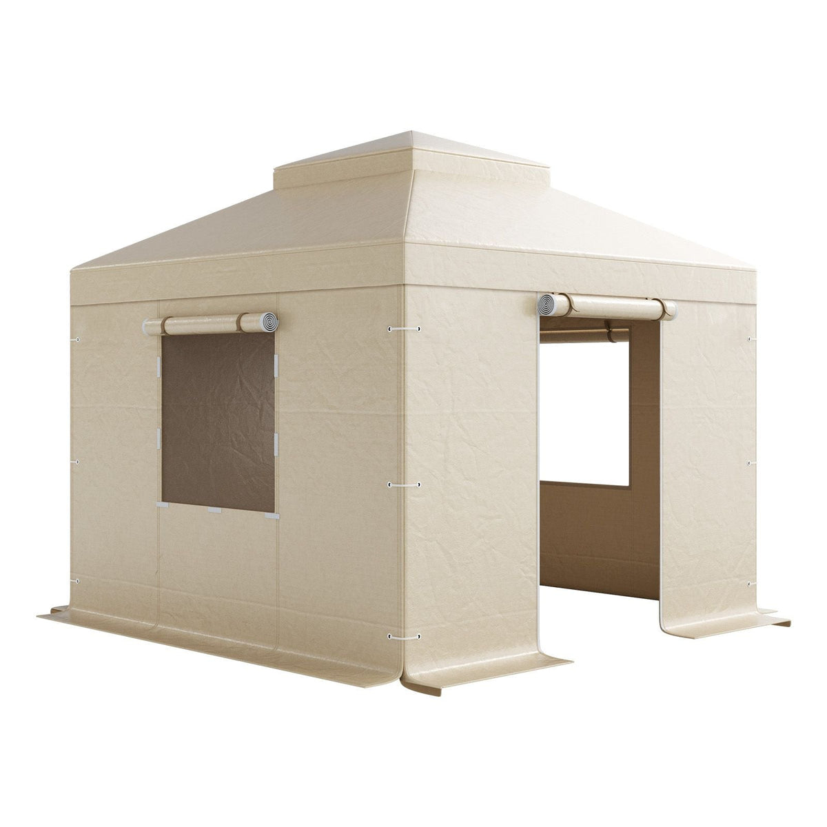 Winter Gazebo Cover Fits 10 x 10 ft Hardtop Gazebos, All-Weather Double-Tiered Gazebo Cover with Sidewalls & Mesh Windows, High-Density PE Enclosed Storage Shelter Covers, Gazebos not Included