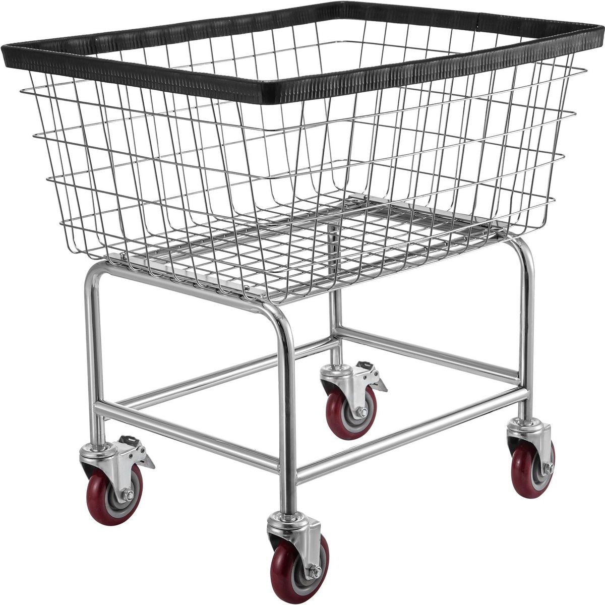 Wire Laundry Cart, 2.8Bushel Wire Laundry Basket with Wheels, 26.7''x21.7''x26.4'' Commercial Wire Laundry Basket Cart, Steel Frame with Chrome Finish, 4" Casters, Wire Basket Cart for Laundry