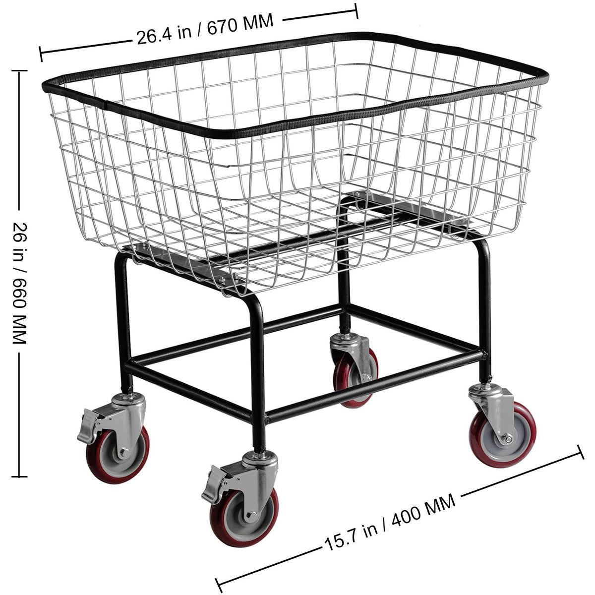 Wire Laundry Cart, 4.5 Bushel Wire Laundry Basket with Wheels, 35\'\'x15.7\'\'x22\'\' Commercial Wire Laundry Basket Cart, Steel Frame with Chrome Finish, 5\'\' Casters, Wire Basket Cart for Lau