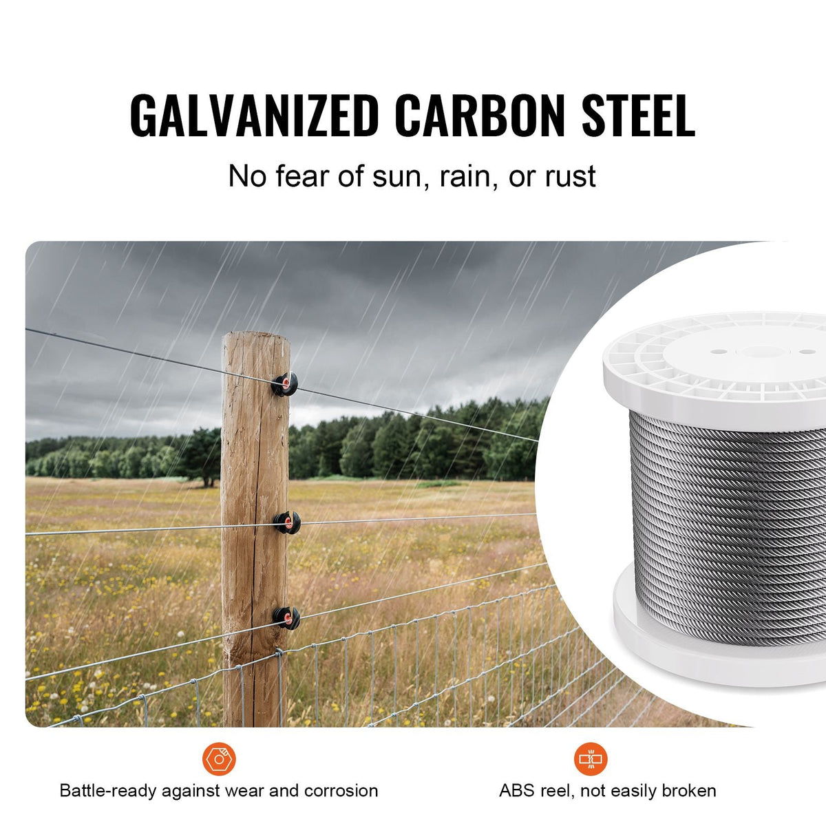 Wire Rope, 1/4" 250 ft Zinc Galvanized Carbon Steel Cable with Gloves, 7000 lbs Breaking Strength, 7 x 19 Strands Construction Marine Aircraft Grade for Handrail Stair Decking Fence Outdoors