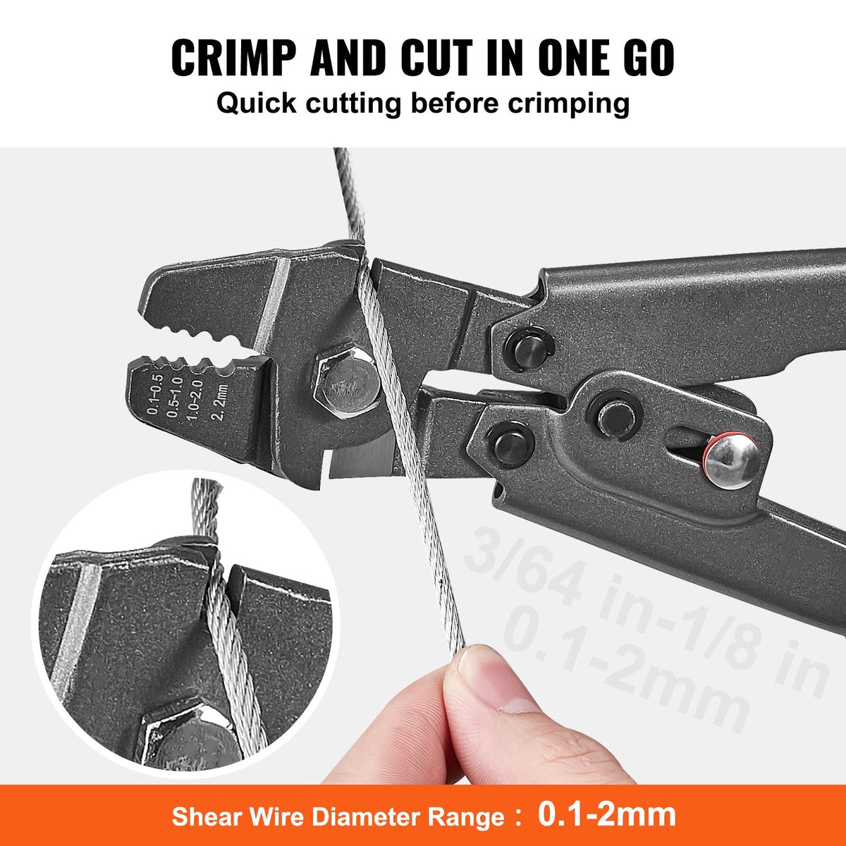 Wire Rope Crimping Tool and Cutter Up To 2.2mm Wire Cable Crimps, 1/64" - 3/32" Crimping Loop Sleeve Kit and 160pcs Aluminum Buckles, Fishing Crimping Tool Wire Rope Thimbles Kit