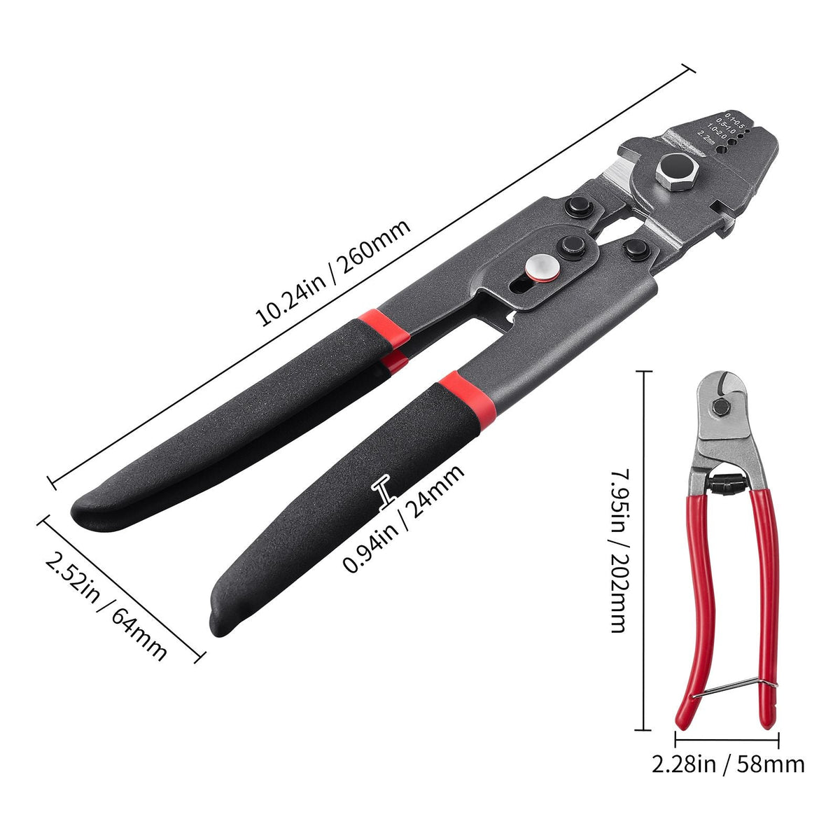 Wire Rope Crimping Tool and Cutter Up To 2.2mm Wire Cable Crimps, 1/64" - 3/32" Crimping Loop Sleeve Kit and 160pcs Aluminum Buckles, Fishing Crimping Tool Wire Rope Thimbles Kit