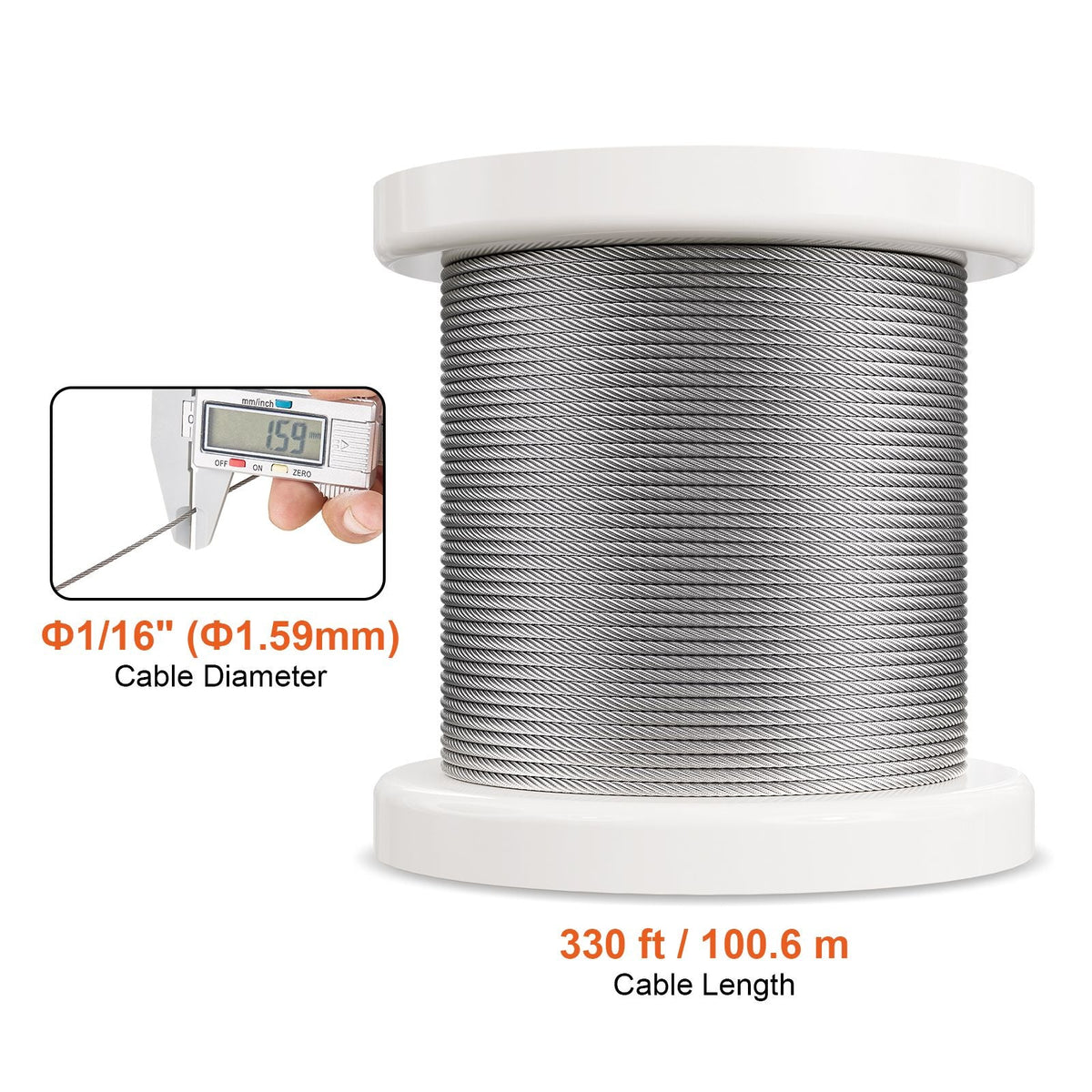 Wire Rope Kit, 1/16" 330 ft 304 Stainless Steel Cable with 80 Sleeves and 20 Thimbles, 450 lbs Breaking Strength, 7x7 Strands Marine Aircraft Grade for Handrail Stair Decking Fence Outdoors