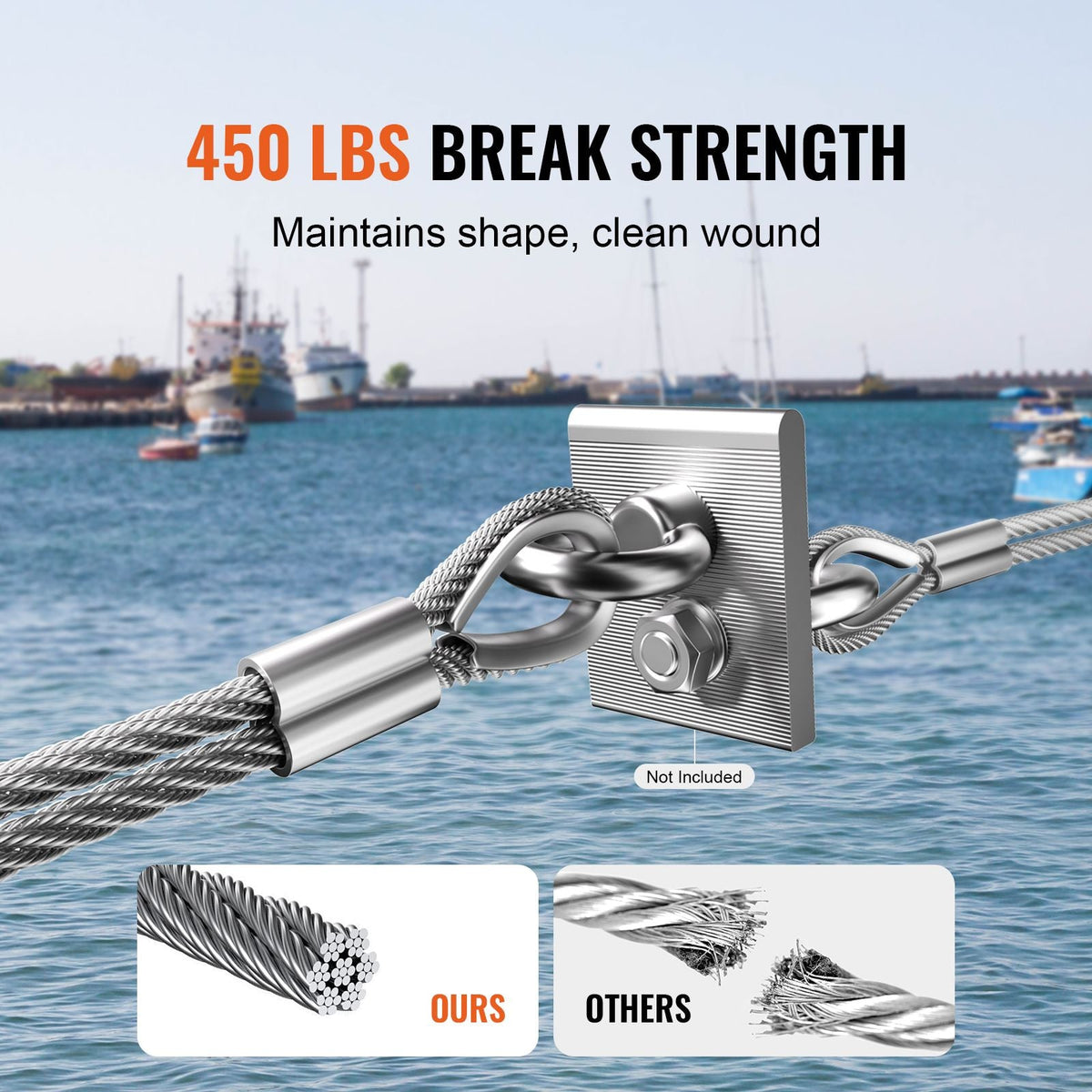 Wire Rope Kit, 1/16" 330 ft 304 Stainless Steel Cable with 80 Sleeves and 20 Thimbles, 450 lbs Breaking Strength, 7x7 Strands Marine Aircraft Grade for Handrail Stair Decking Fence Outdoors