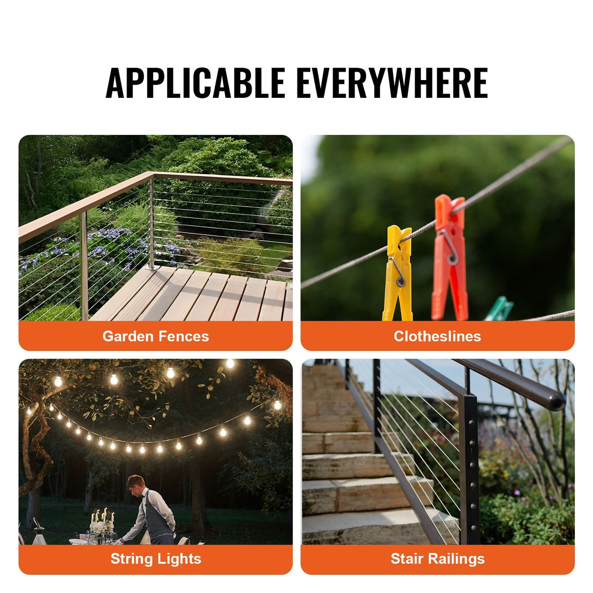 Wire Rope Kit, 1/8" 100 ft 316 Stainless Steel Cable with 20 Sleeves and 10 Thimbles, 1600 lbs Breaking Strength, 7x7 Strands Marine Aircraft Grade for Handrail Stair Decking Fence Outdoors