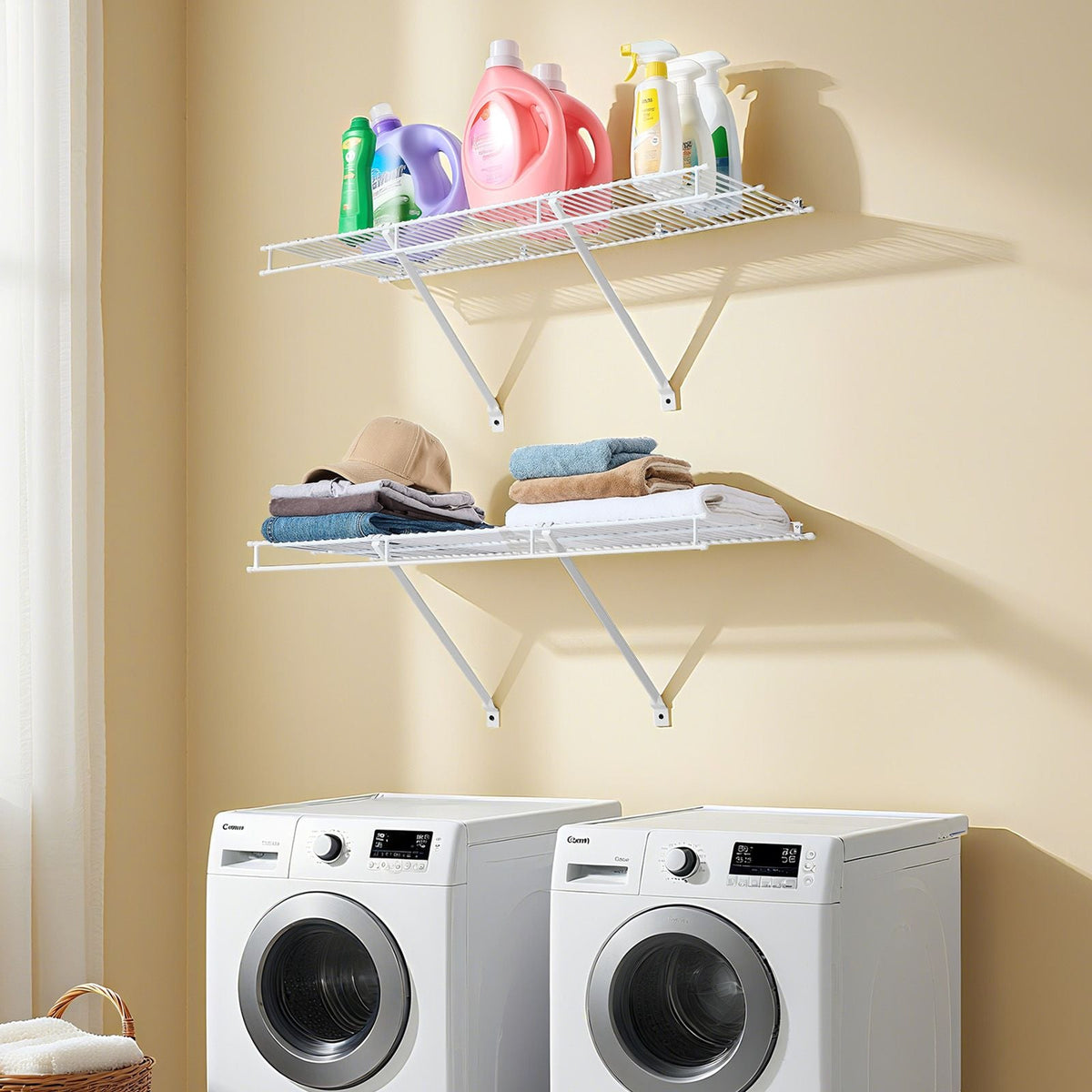 Wire Shelf Kit, 3 ft, Set of 2, Wall Mounted Wire Shelves, Heavy-Duty Carbon Steel Hanging Shelf, Floating Wall Storage Shelves with Dip Coating, for Closet, Bedroom, Living Room, Office, Pantry