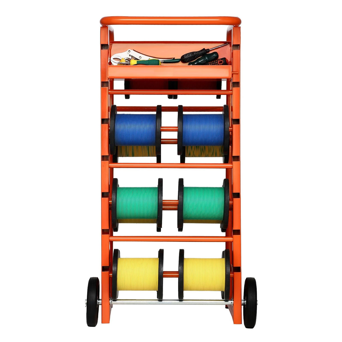 Wire Spool Rack, 11 Rods, Multi-Spool Wire Rack Dispenser, Cable Caddy with Wheels, Cable Holder with Storage Tray for Wiring Storage, for Electrical, Industrial & Retail Use, Working Efficiency