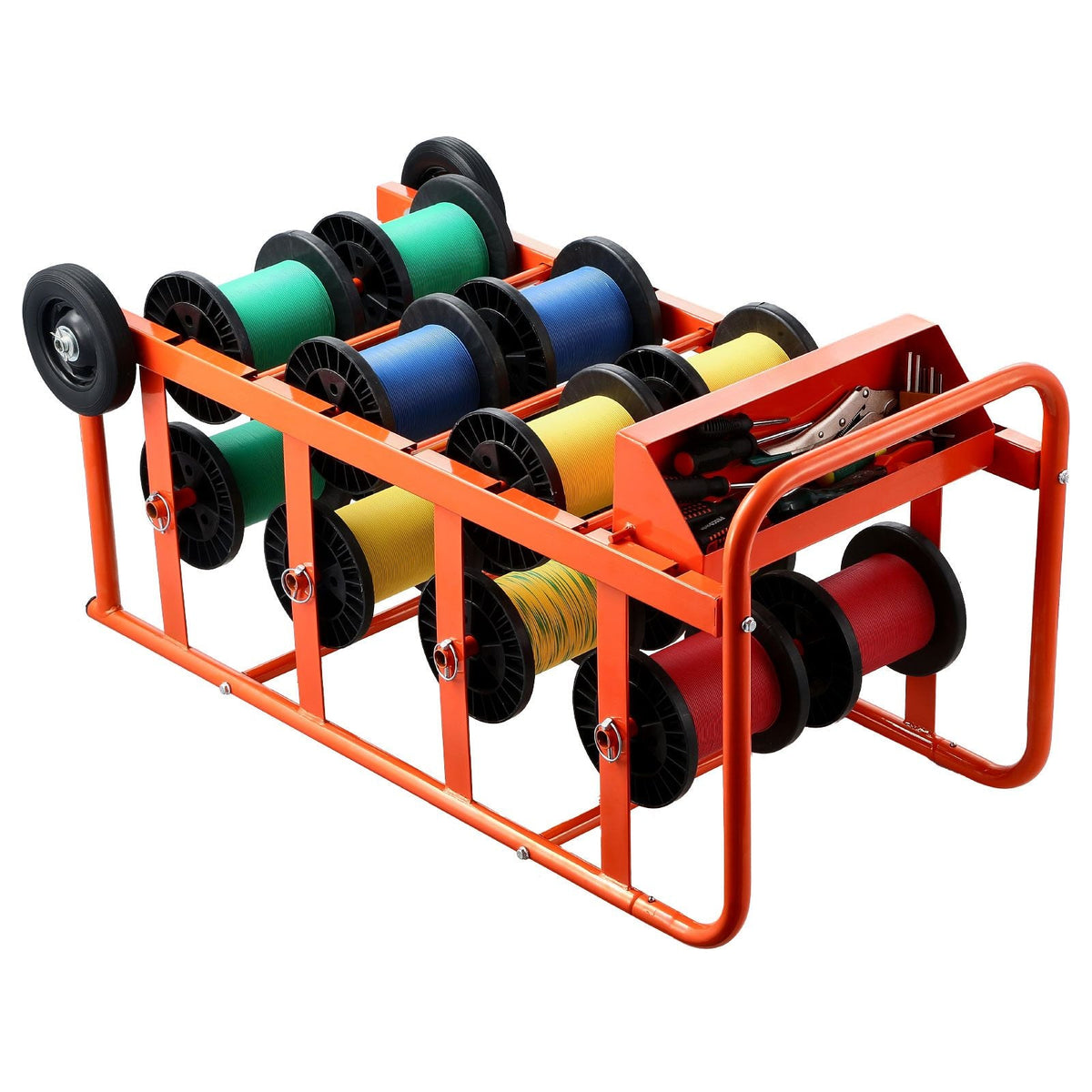Wire Spool Rack, 11 Rods, Multi-Spool Wire Rack Dispenser, Cable Caddy with Wheels, Cable Holder with Storage Tray for Wiring Storage, for Electrical, Industrial & Retail Use, Working Efficiency