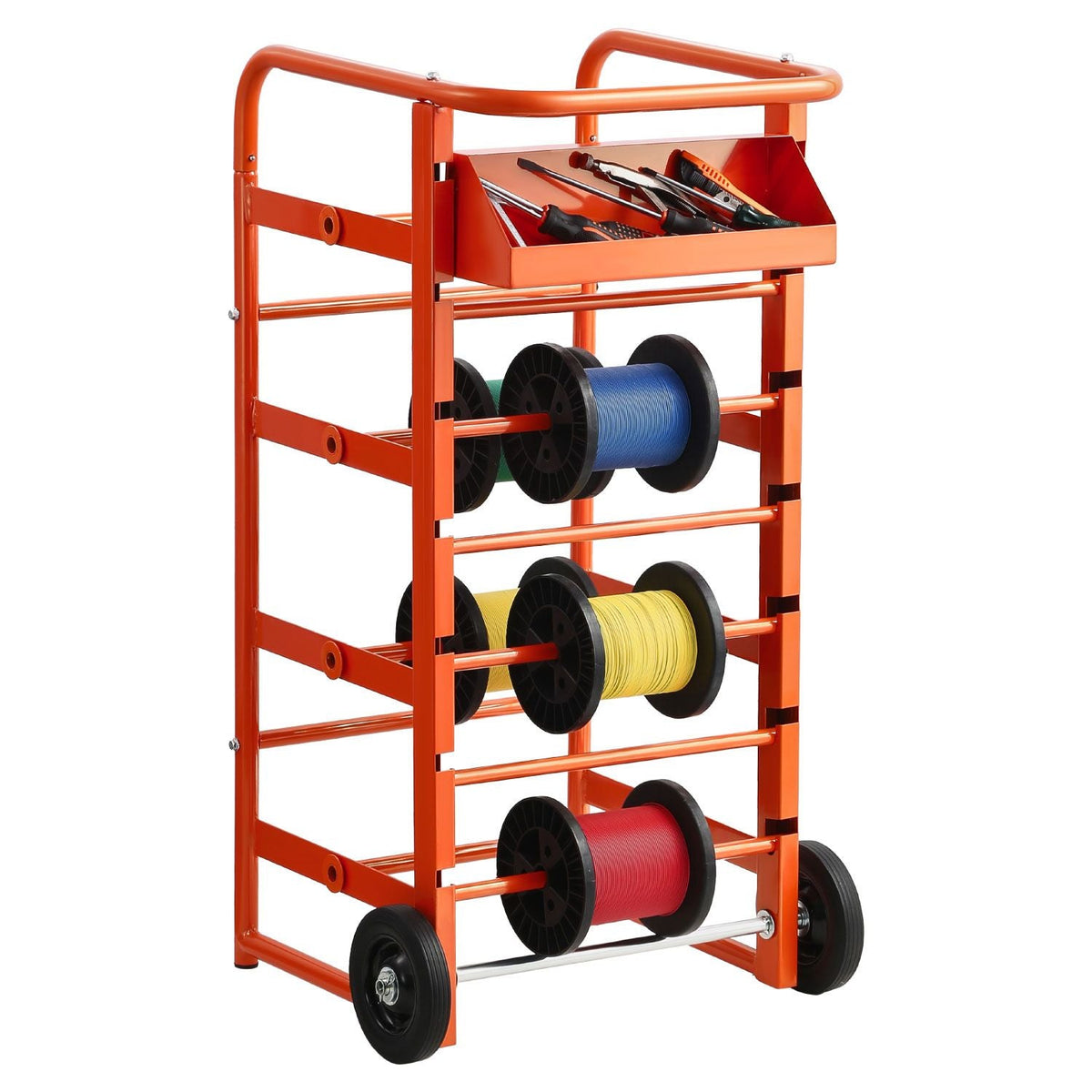 Wire Spool Rack, 11 Rods, Multi-Spool Wire Rack Dispenser, Cable Caddy with Wheels, Cable Holder with Storage Tray for Wiring Storage, for Electrical, Industrial & Retail Use, Working Efficiency