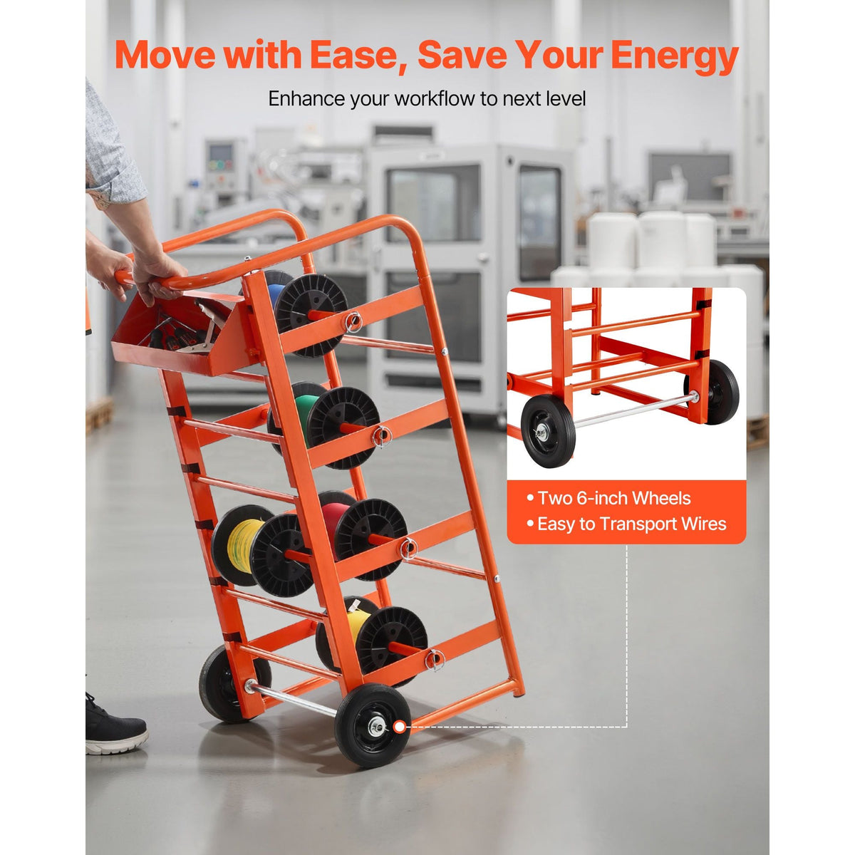 Wire Spool Rack, 11 Rods, Multi-Spool Wire Rack Dispenser, Cable Caddy with Wheels, Cable Holder with Storage Tray for Wiring Storage, for Electrical, Industrial & Retail Use, Working Efficiency