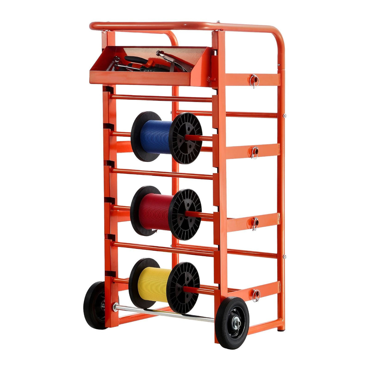Wire Spool Rack, 11 Rods, Multi-Spool Wire Rack Dispenser, Cable Caddy with Wheels, Cable Holder with Storage Tray for Wiring Storage, for Electrical, Industrial & Retail Use, Working Efficiency