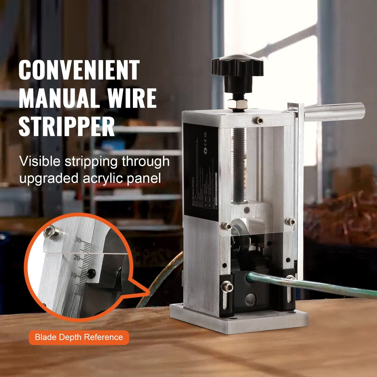 Wire Stripping Machine,Wire Stripper with Hand Crank or Drill Powered,0.06''-1.18'' Copper Wire Stripper,Visible Stripping Depth Reference,Portable Aluminum Frame Wire Peeler