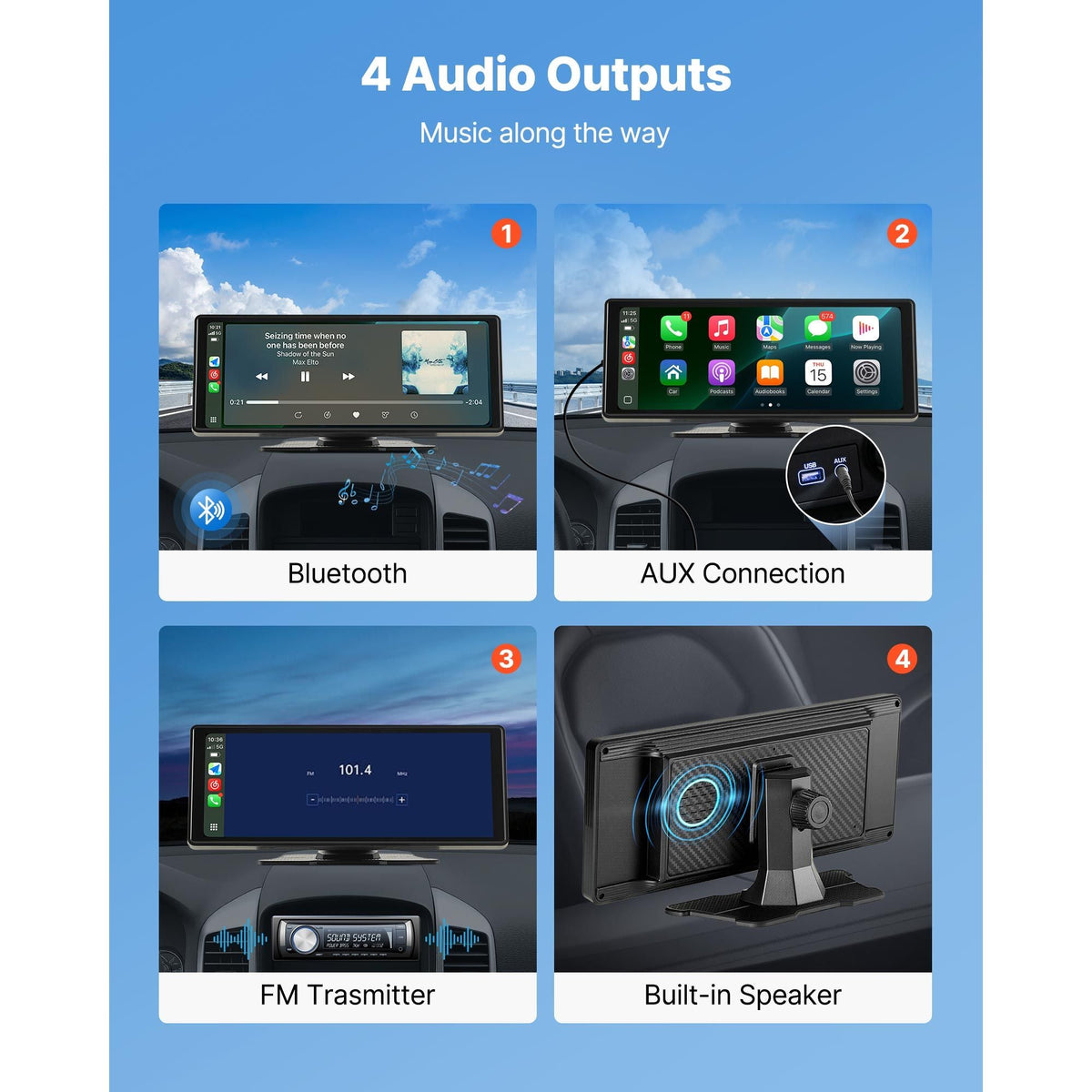 Wireless Car Stereo, 10-Inch HD Portable Radio Touch Screen Compatible with Apple CarPlay and Android Auto, CarPlay Screen for Car with Voice Control, Mirror Link, Bluetooth, GPS Navigation