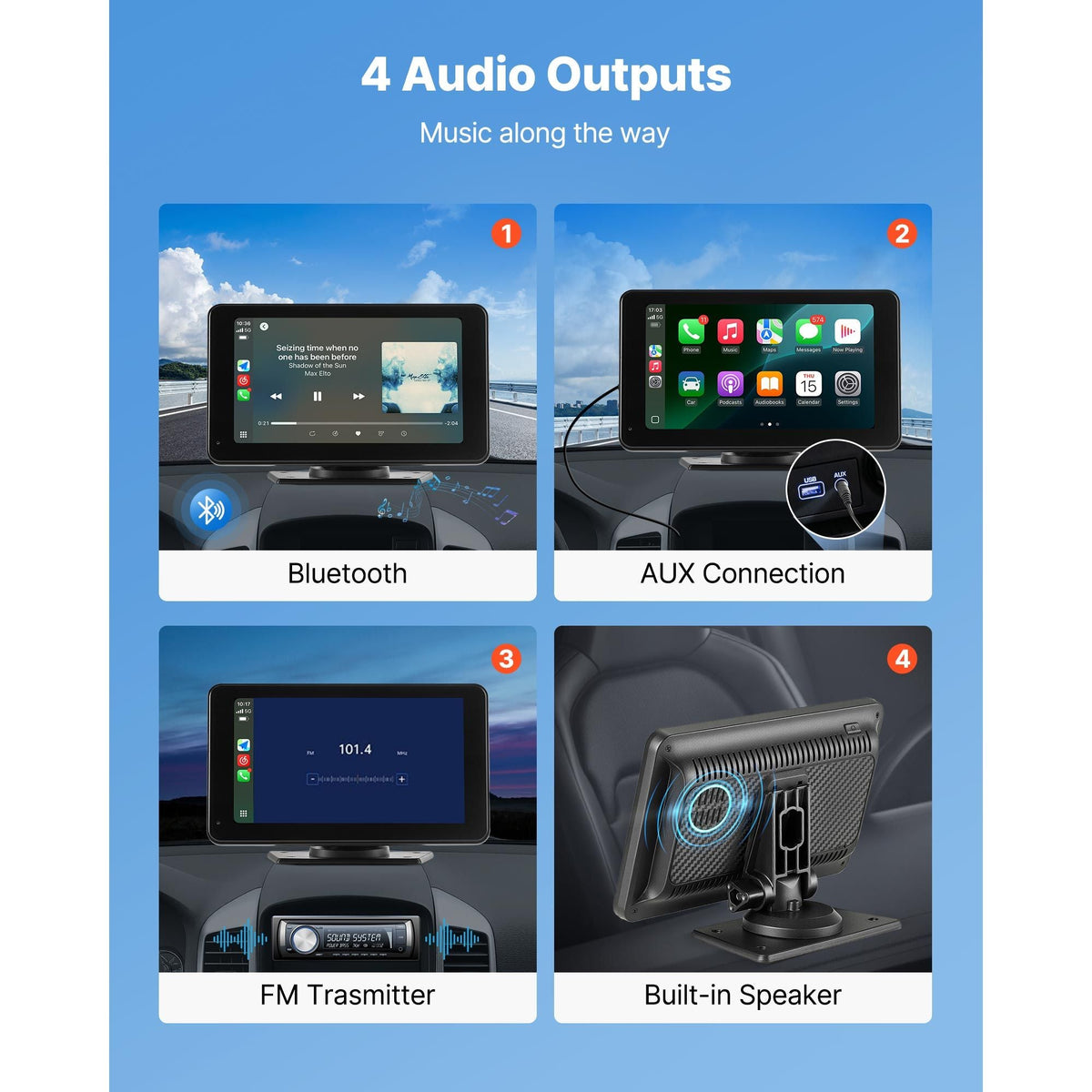 Wireless Car Stereo, 7-Inch HD Portable Radio Touch Screen Compatible with Apple CarPlay & Android Auto, CarPlay Screen with Backup Camera, Voice Control, Mirror Link, Bluetooth, GPS Navigation