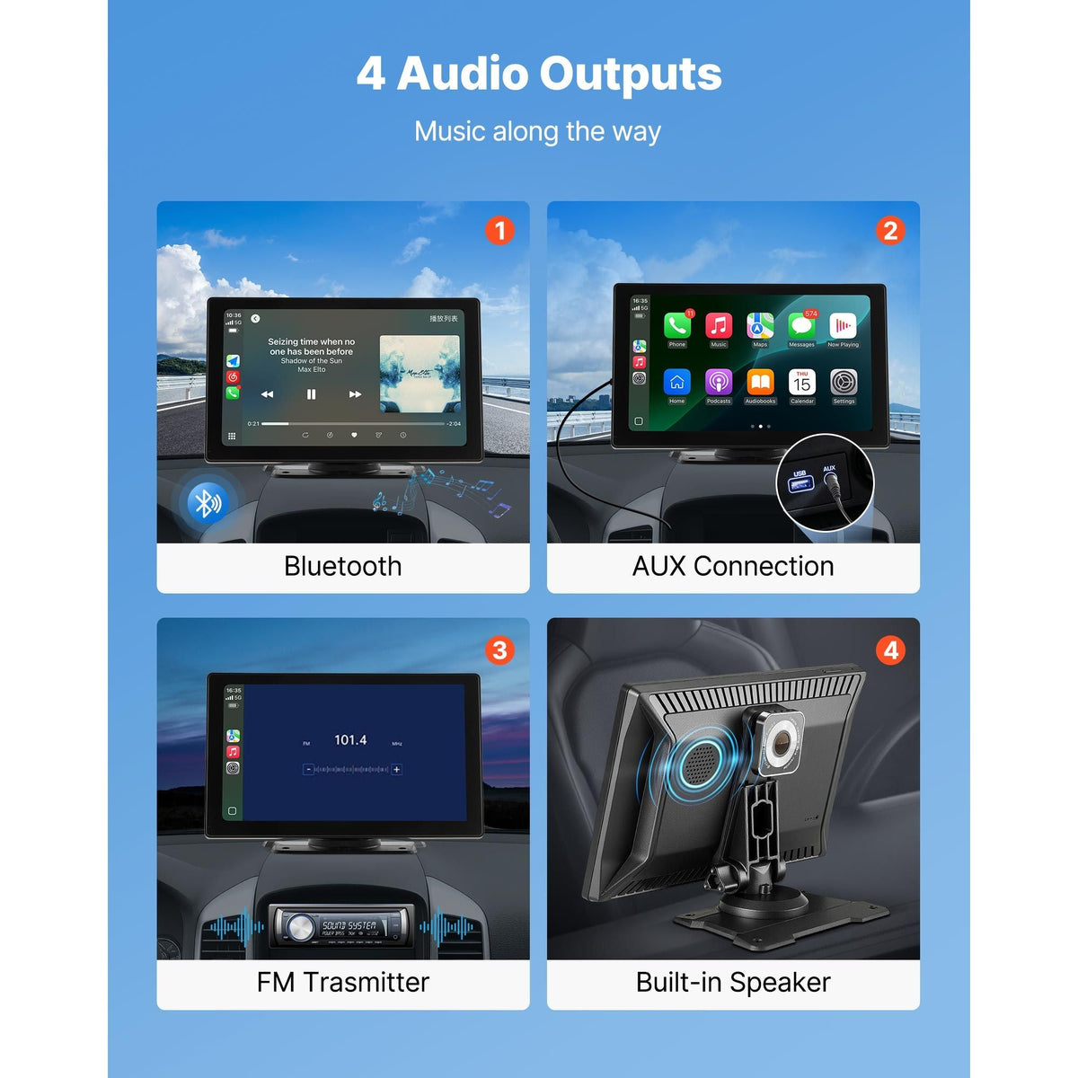 Wireless Car Stereo, 9-Inch HD Portable Radio Touch Screen with Apple CarPlay and Android Auto, CarPlay Screen with Front & Backup Cameras, Voice Control, Mirror Link, Bluetooth, GPS Navigation