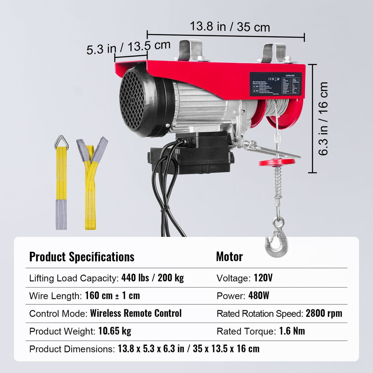 Wireless Electric Hoist, 440 lbs 110V Electric Steel Wire Winch with Wireless Remote Control, 40ft Single Cable Lifting Height & Pure Copper Motor, for Garage Warehouse Factory