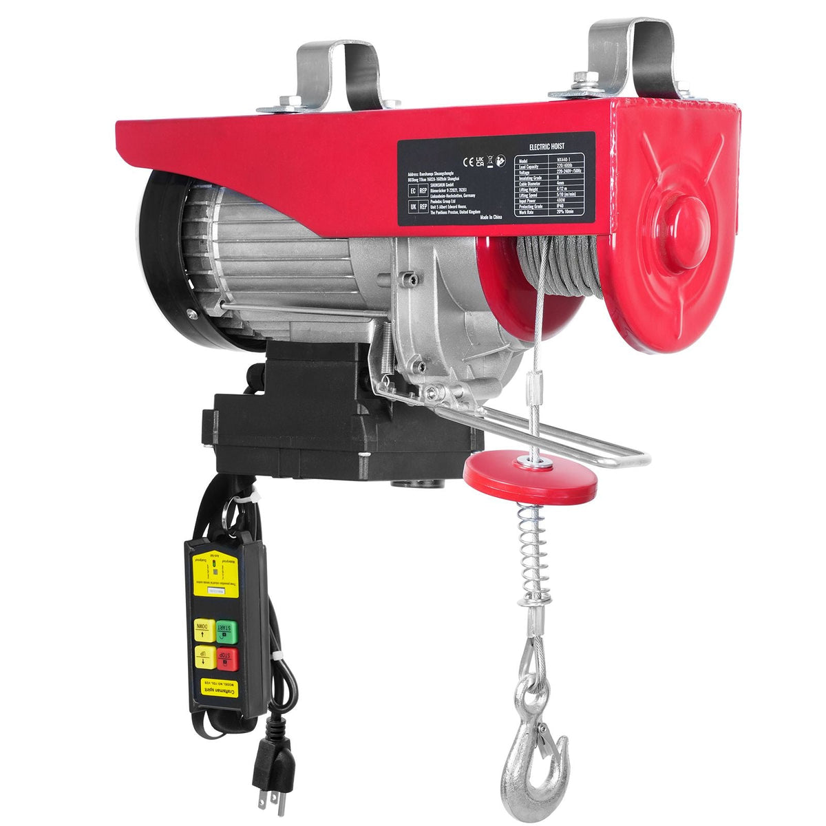 Wireless Electric Hoist, 440 lbs 110V Electric Steel Wire Winch with Wireless Remote Control, 40ft Single Cable Lifting Height & Pure Copper Motor, for Garage Warehouse Factory